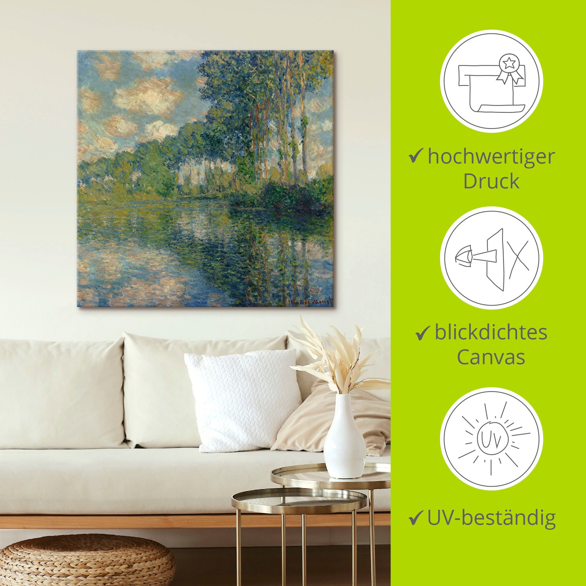 Artland Leinwandbild »Pappeln an der Epte.« Gewässer 1 Stk. tlg. auf Holzrahmen gespannt