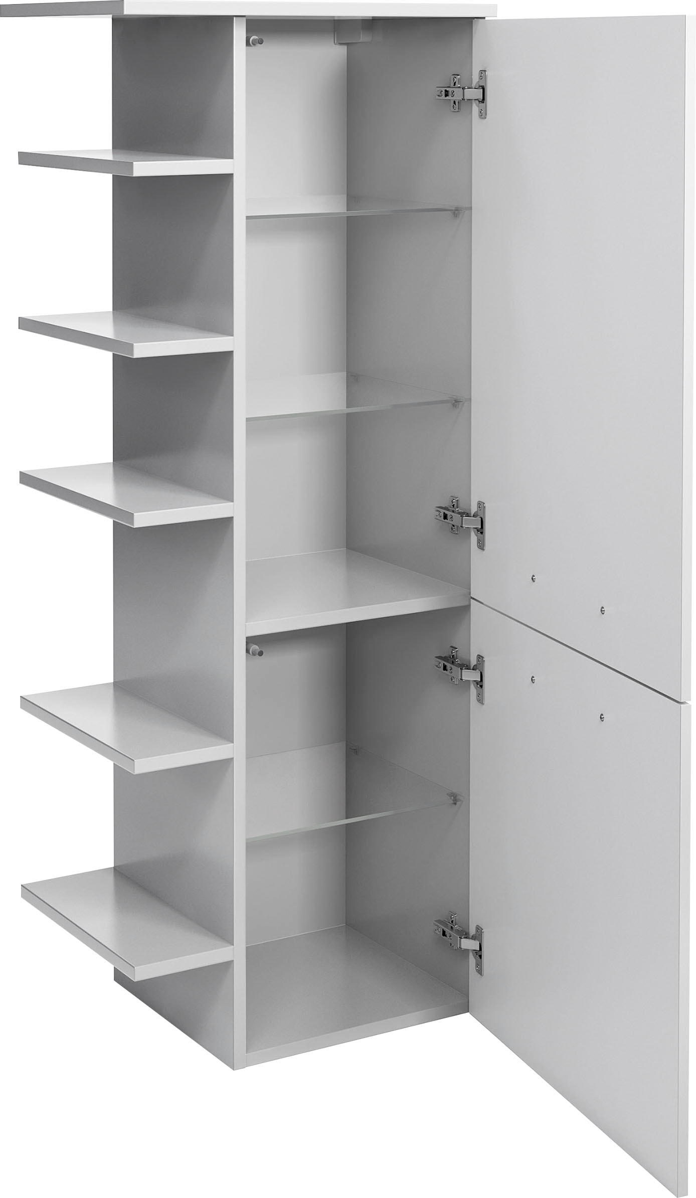 Saphir Midischrank »Quickset Badschrank 50 cm breit, 2 Türen, seitliche Ablagen«, Badezimmer-Midischrank inkl. Türdämpfer, Griffe in Chrom glänzend