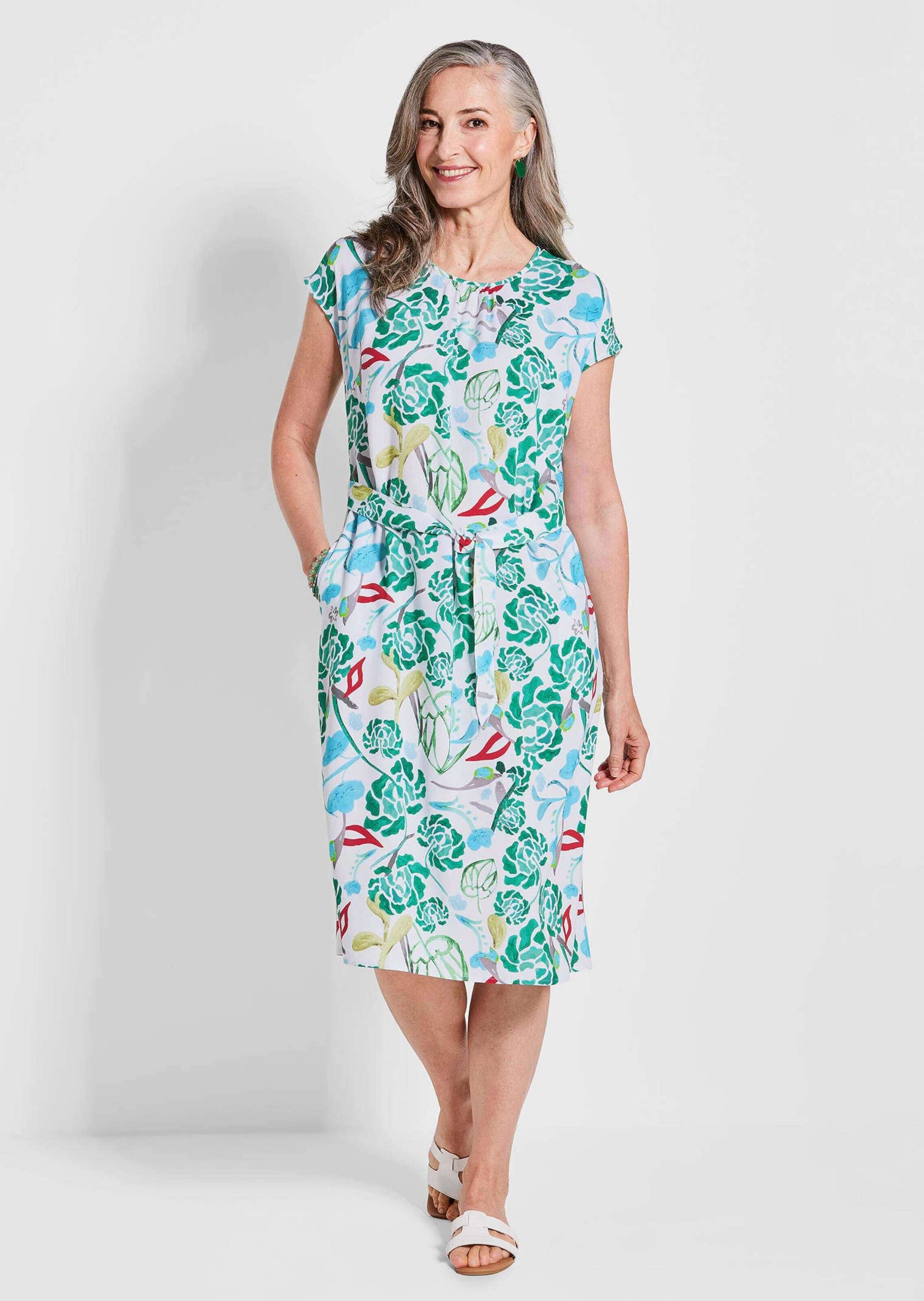 GOLDNER Sommerkleid »Grünes Midikleid mit floralem Muster«