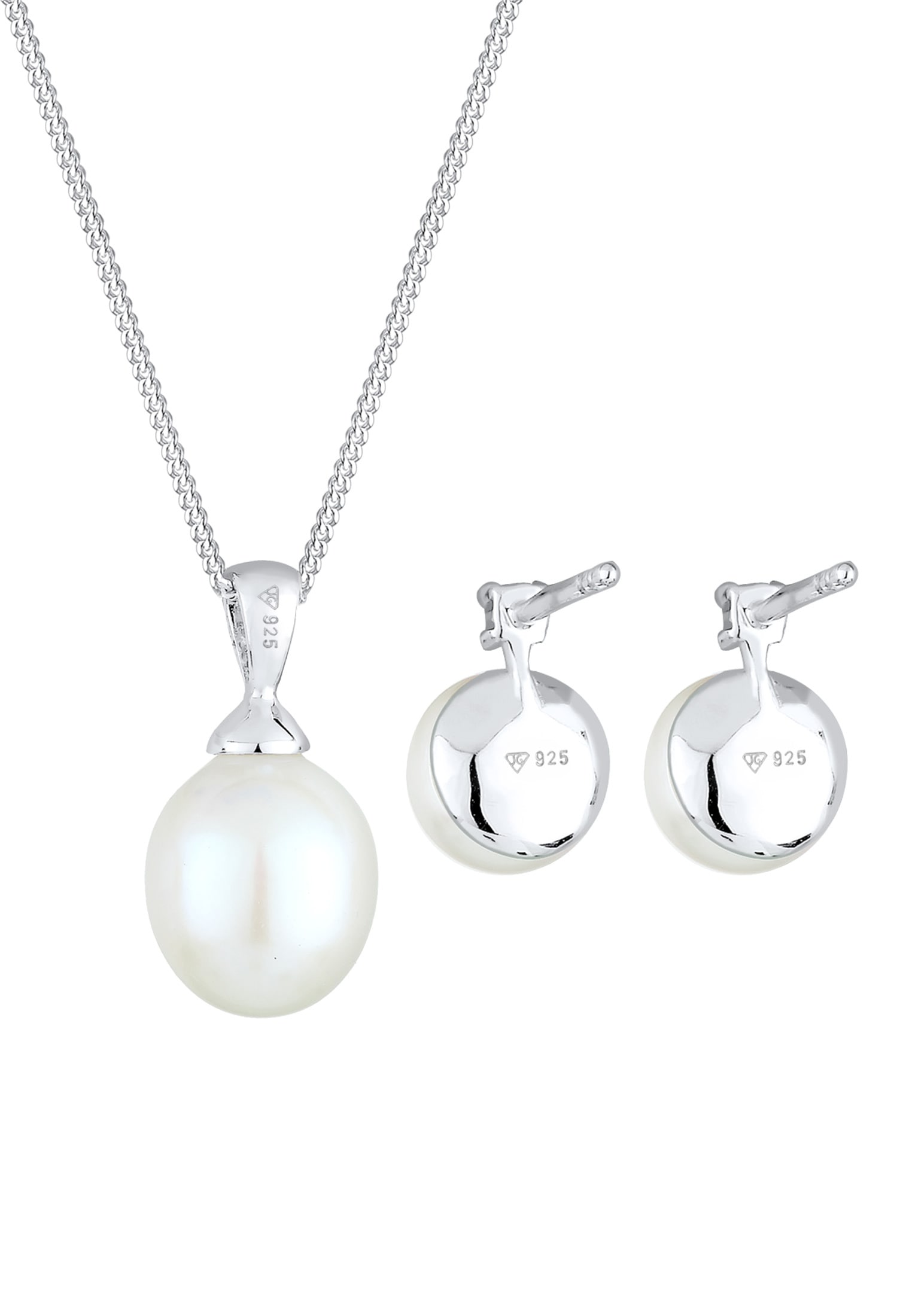 Elli DIAMONDS Ohrring und Ketten Set »Schmuckset Süßwasserzuchtperlen Diamant Weiß (0.10 ct) 925 Sterling Silber« ()