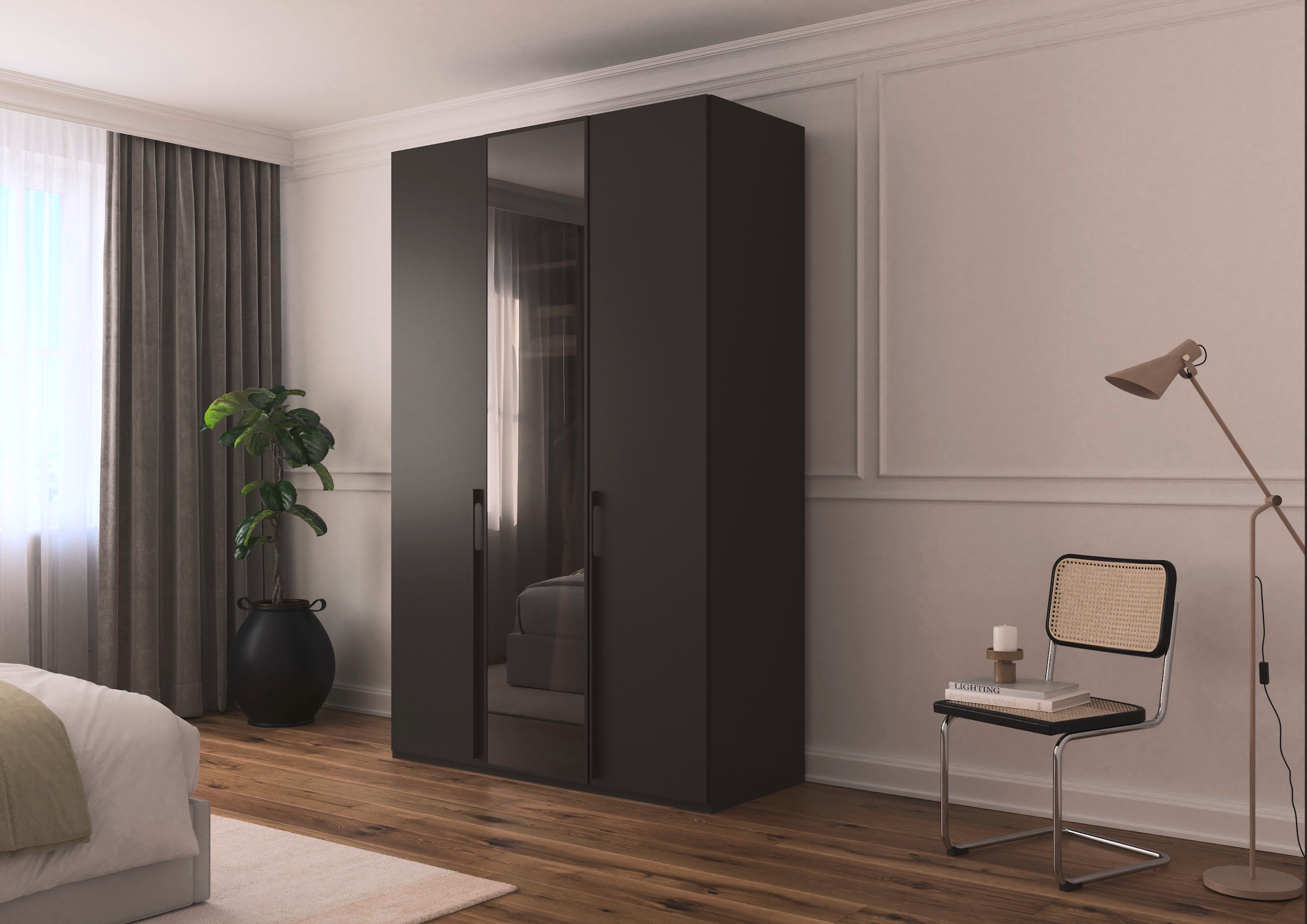 rauch Drehtürenschrank »Kleiderschrank Schrank Garderobe Wäscheschrank SKAT SHINE« Breiten 151/201/251/301, Höhen 223/235 cm, inkl. SOFT-CLOSE-FUNKTION,  hochwertiges Grauglas inkl. umfangreichem Zubehör MADE IN GERMANY