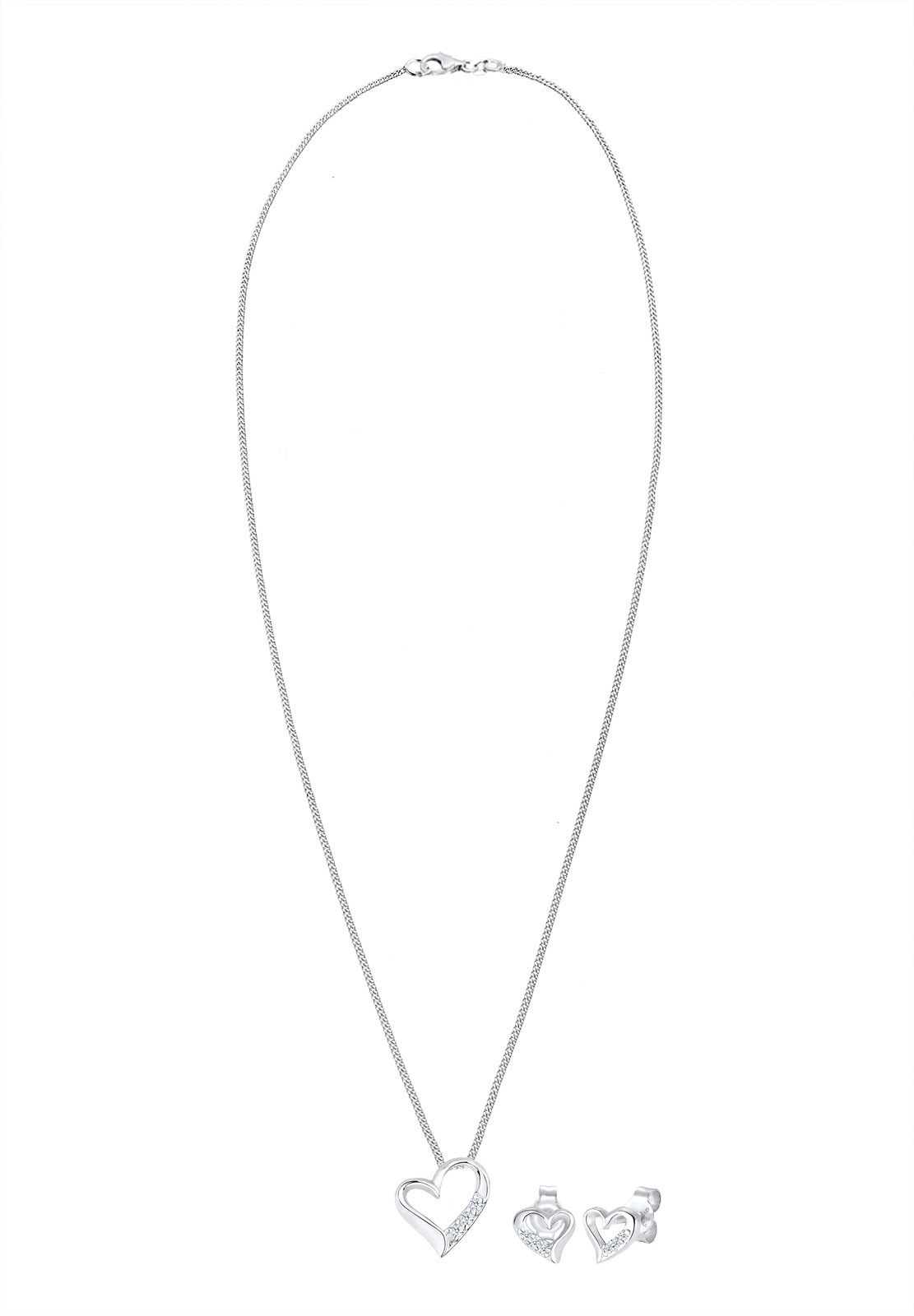 Elli DIAMONDS Ohrring und Ketten Set »Schmuckset Set mit Herz Diamant Weiß (0.075 ct.) 925 Sterling Silber« ()