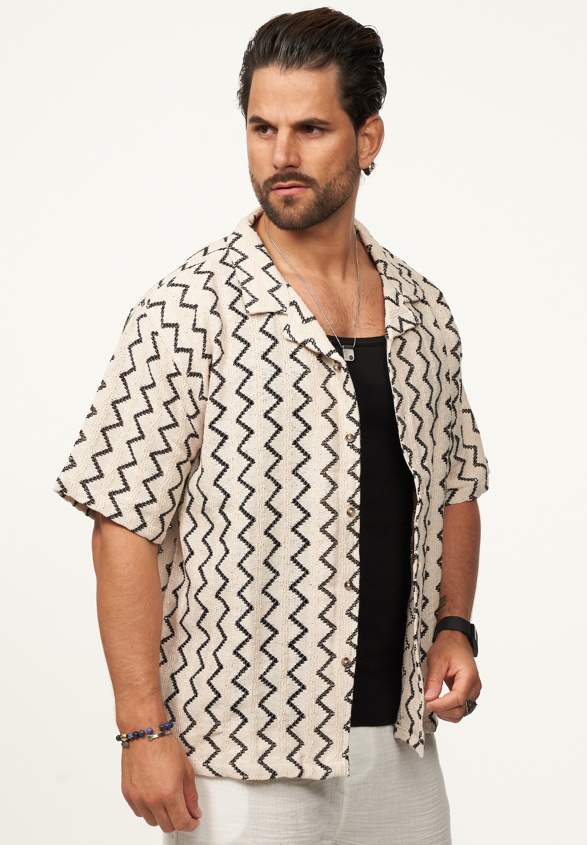 SOULSTAR Kurzarmhemd »Freizeithemd als Kurzam Strick Hemd im Retro-Look - Strick Polo-Hemd Overshirt im Regular-Fit für Herren« Herren Kurzarm Strick Polo-Hemd T-Shirt