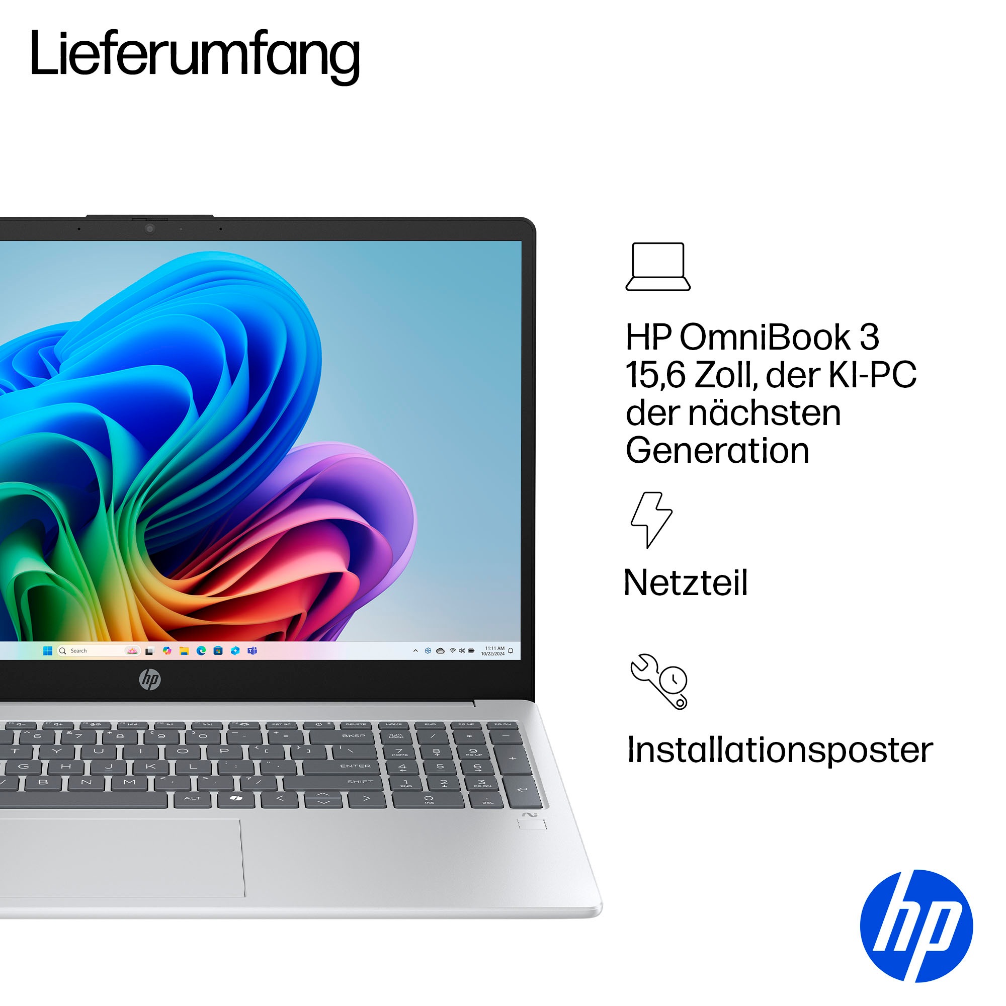HP Notebook »OmniBook 3 NGAI 15-fn0655ng« 39,6 cm / 15,6 ″ AMD Ryzen™ AI 5 Radeon 840M 1.000 GB SSD