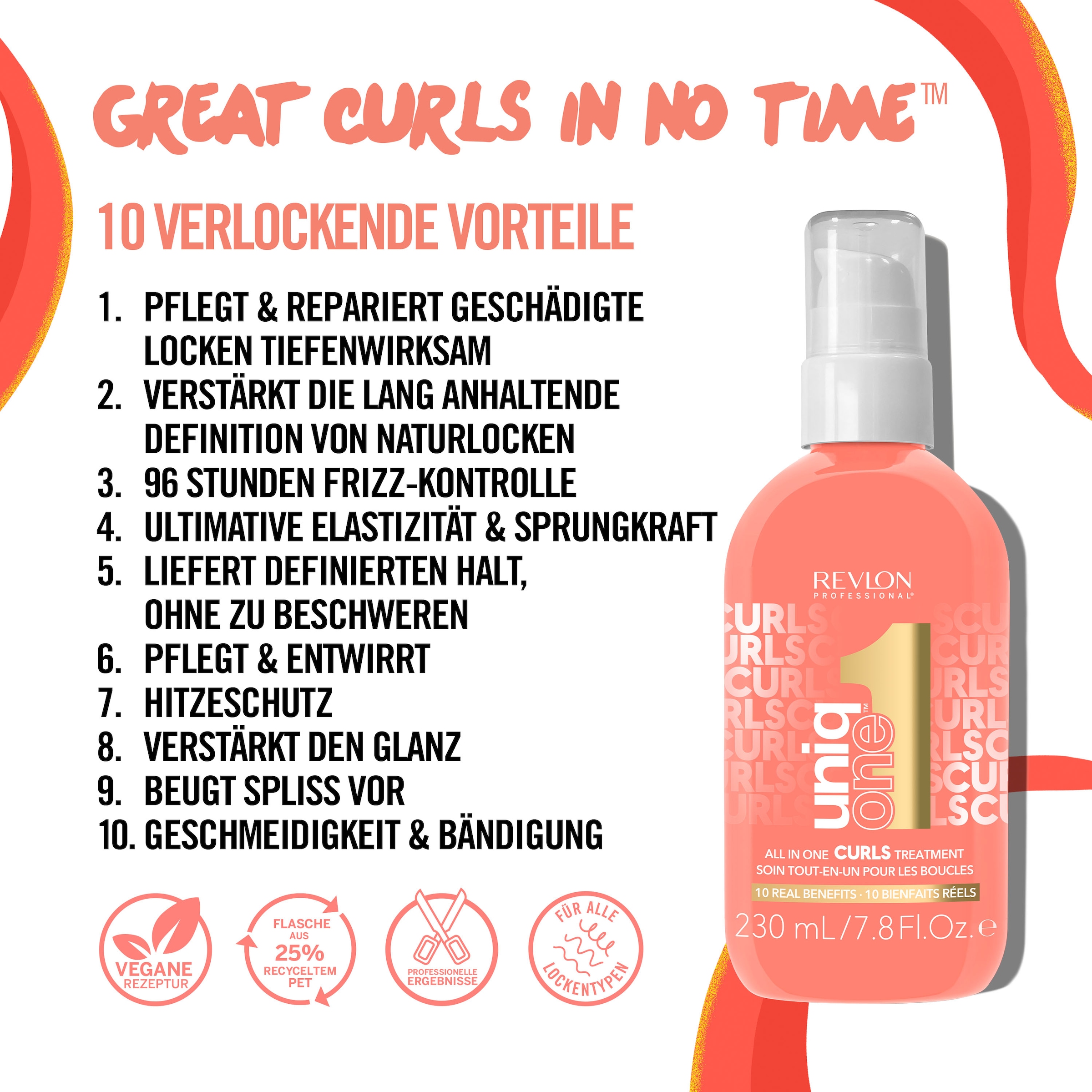 REVLON PROFESSIONAL Leave-in Pflege »All In One Curls Hair Treatment 230 ml«, (1 tlg.), Tiefenwirksame Pflege mit zehn Vorteilen für lockiges Haar.