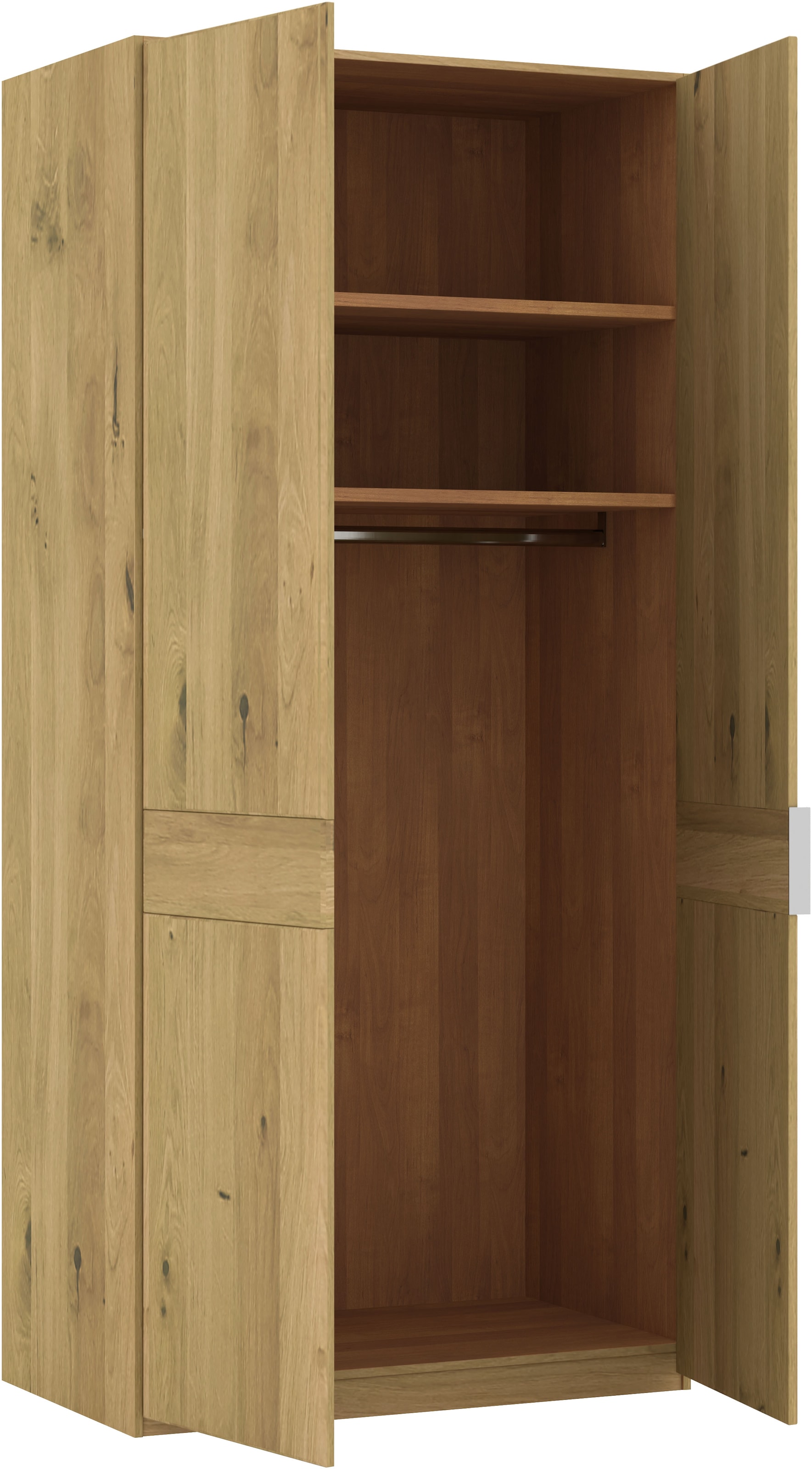 Musterring Drehtürenschrank »Savona, Kleiderschrank, Schrank, Garderobe, teilmassiv Eiche« mit Türdämpfern, in 5 Breiten & 2 Höhen, extra Böden, MADE IN GERMANY,  Türen in Bianco-Eiche massiv, mit Querriegel, verschiedene Größen