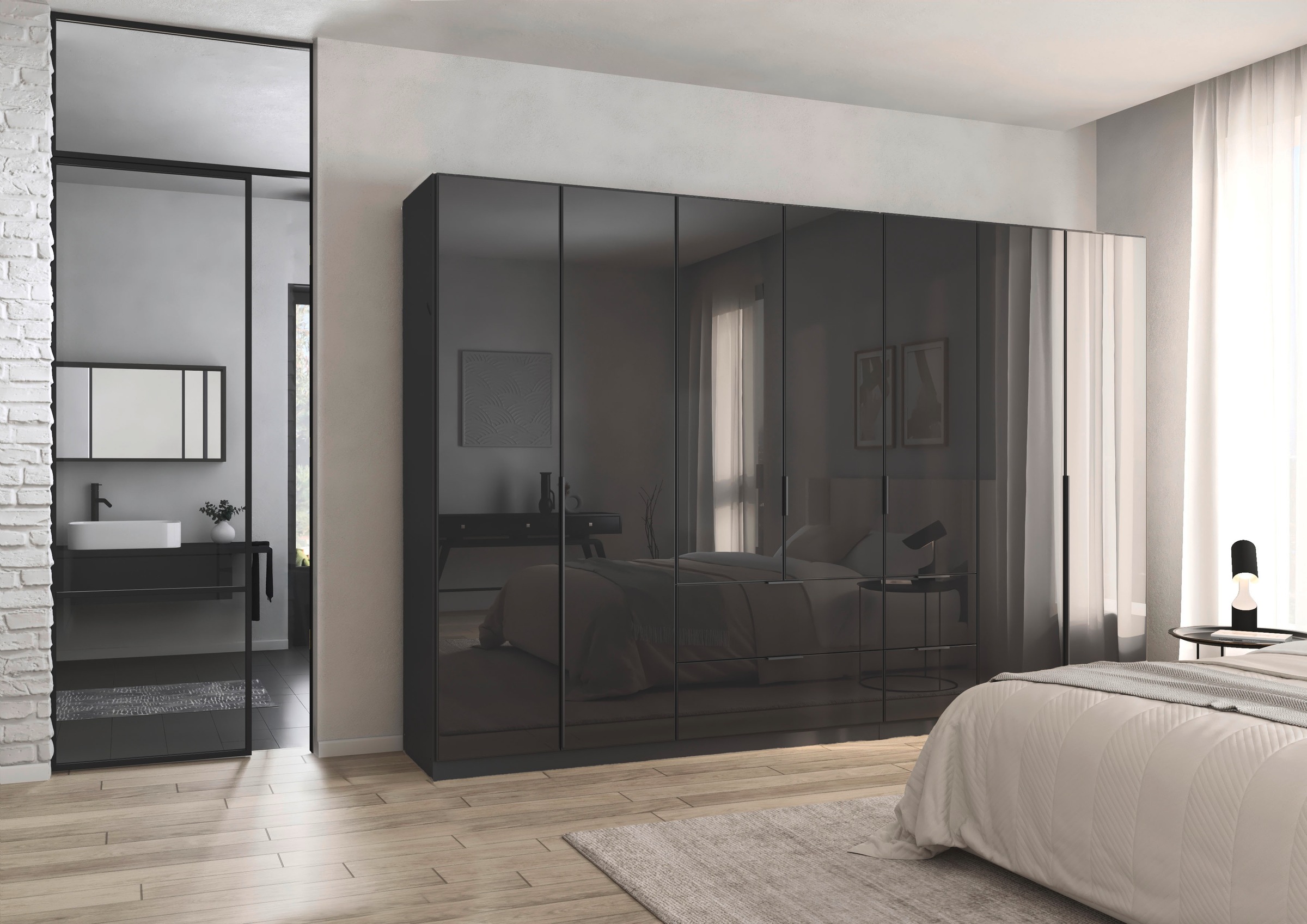 rauch Drehtürenschrank »Kleiderschrank Kleiderschränke Schrank Garderobe AGORDO mit Glasfront«, (in zwei Griff-Farben, Breiten 91-360 cm), mit Außenschubkästen, in 7 Breiten und 2 Höhen MADE IN GERMANY