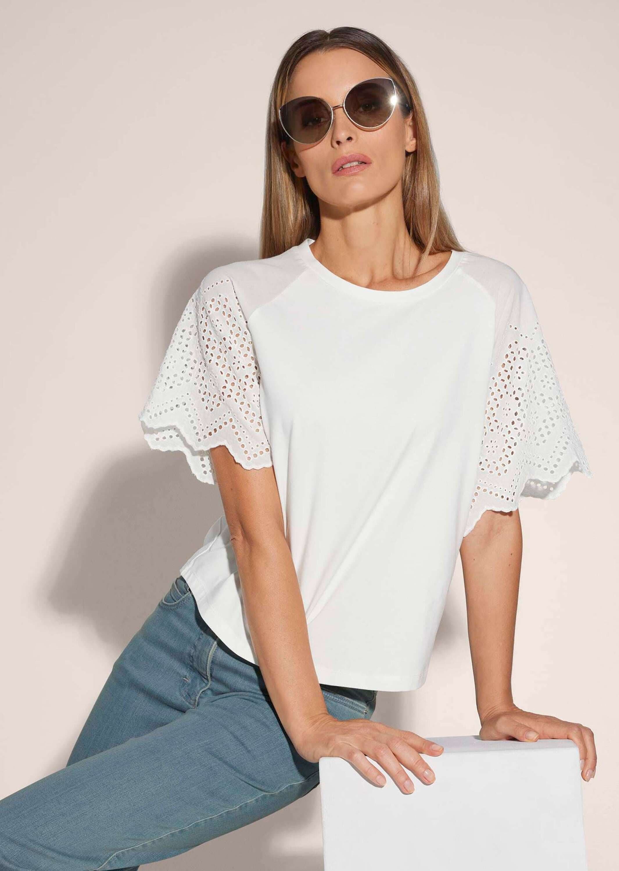 MADELEINE Shirtbluse »Blusenshirt Kurzes Sommerbluse mit Lochstickerei«