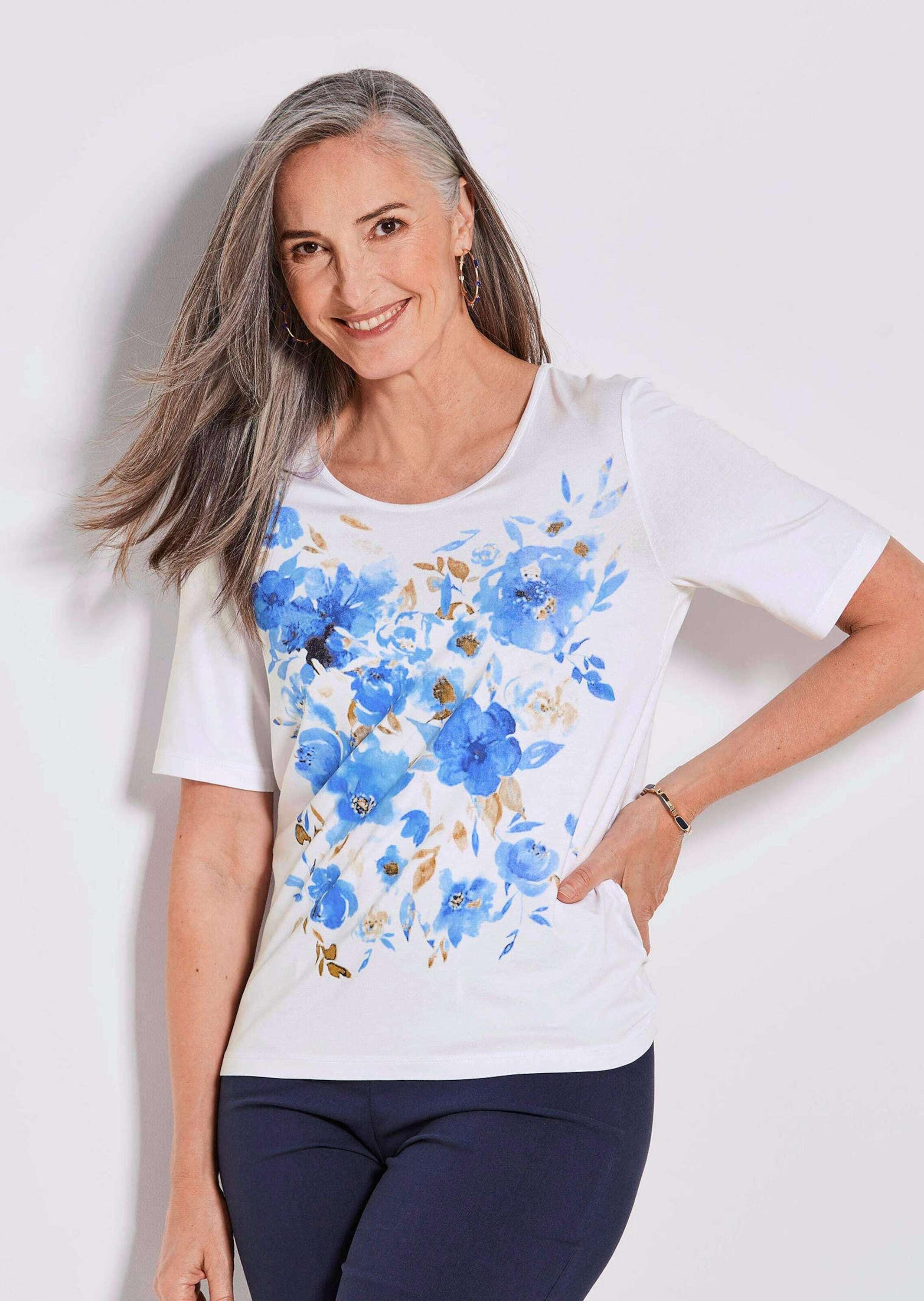 GOLDNER Kurzarmshirt »Shirt« Blumenmotiv