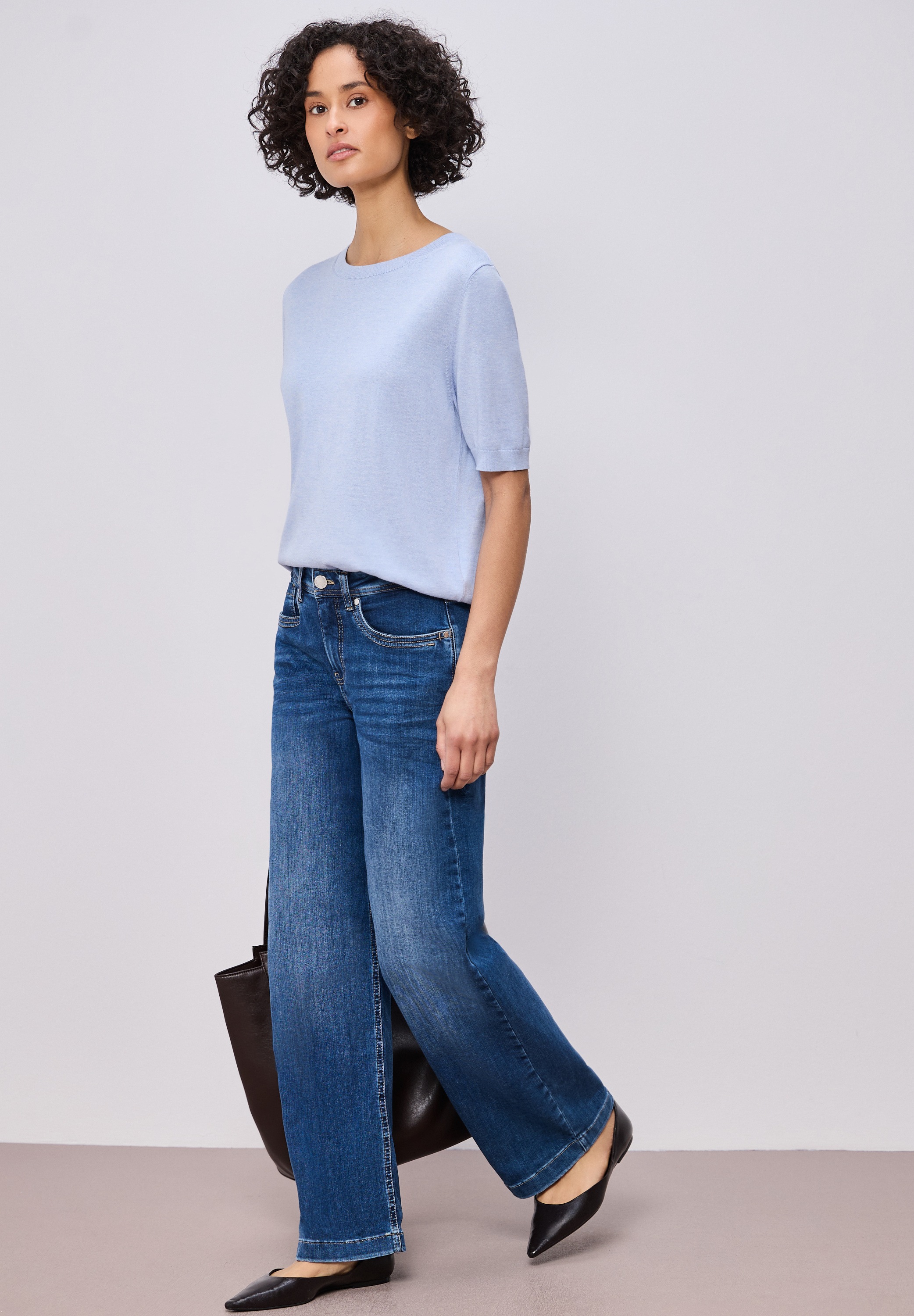 STREET ONE Kurzarmpullover in Strick-Optik und mit Rundhals