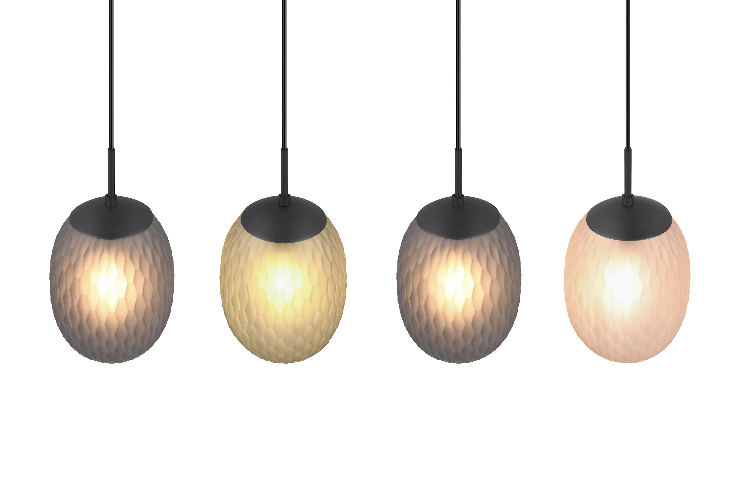 TRIO Leuchten Pendelleuchte »FACETTE, Hängeleuchte 4-flg. mit facettiertem Glasschirm in rauchgrau« E27 1 Stk. warmweiß - kaltweiß exkl. Leuchtmittel E27 max 25W, Höhe einstellbar max 150cm