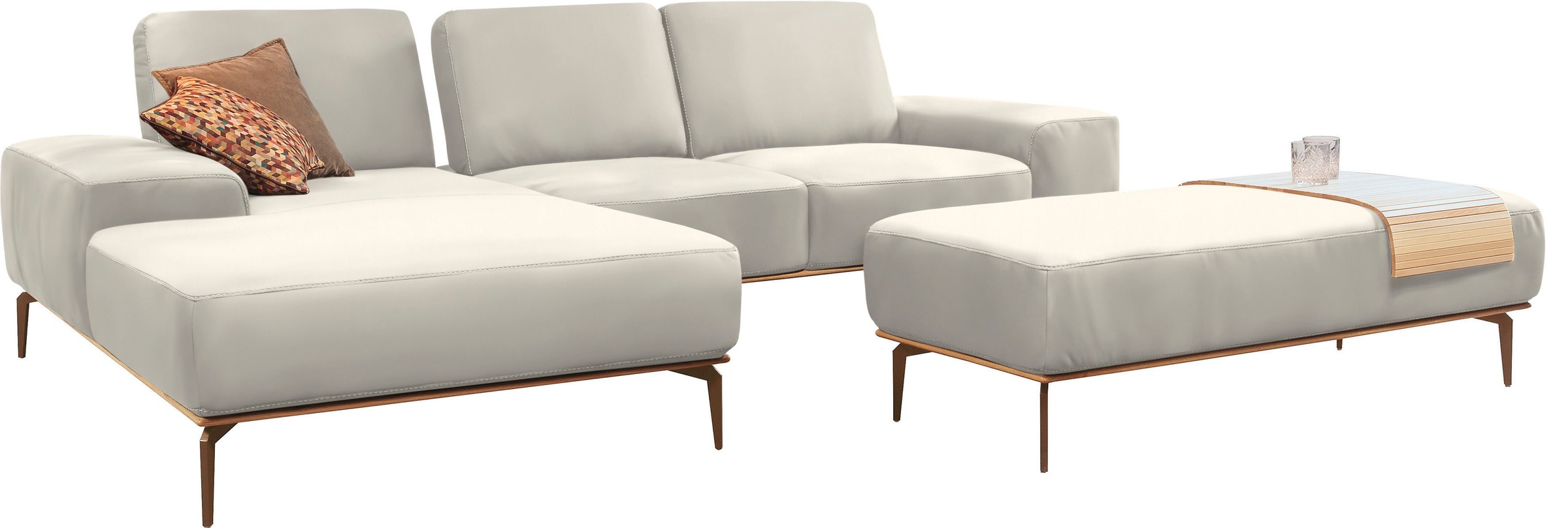 W.SCHILLIG Ecksofa »run, Designsofa mit tollem Sitzkomfort, bequem, L-Form«, mit Holzsockel, Füße in Bronze pulverbeschichtet, Breite 279 cm