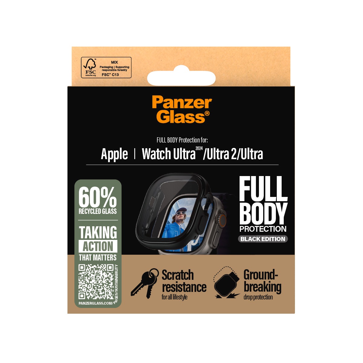 CARE by PanzerGlass Displayschutzglas »Full Body Protection«, für Apple Watch Ultra-Apple Watch Ultra 2, Displayschutzfolie, Schutzfolie, Bildschirmschutz, kratz- & stoßfest