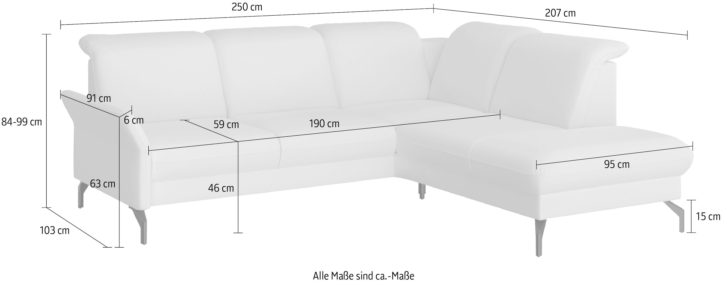 sit&more Ecksofa »Fashion L-Form« wahlweise mit Kopfteilverstellung und Vorziehsitz, motorisch
