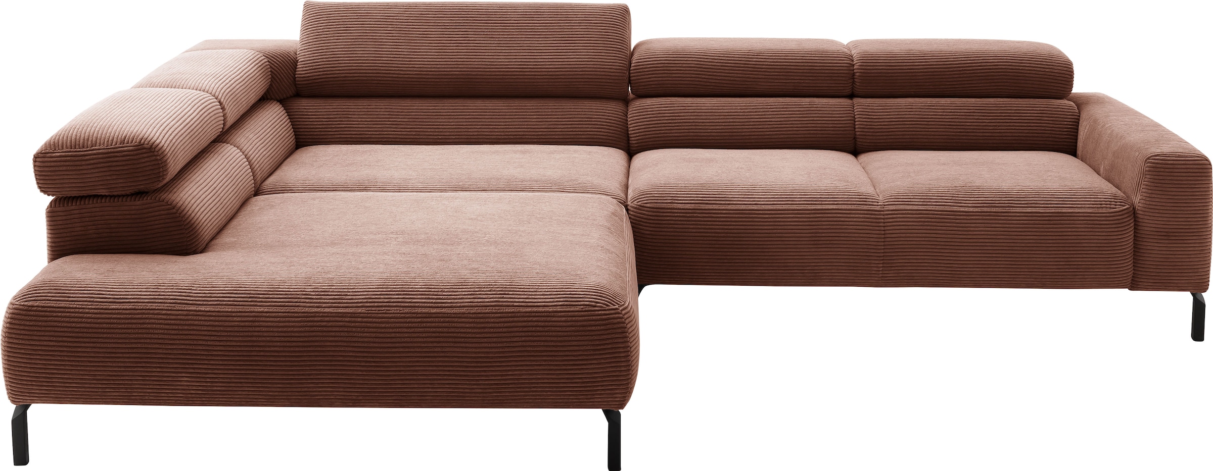 Places of Style Ecksofa »Antonelli, L-Form, inkl. Kopfteilverstellung, Breite 312 cm«, ohne Sitztiefenverstellung, in Cord, rost