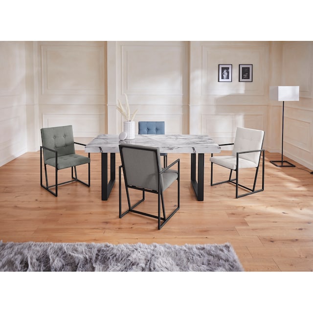 Guido Maria Kretschmer Home&Living Esstisch »Sinaia«, mit einer MDF  folierten Marmor-Optik Tischplatte, edlem U-Gestell aus Metall, in drei  verschiedenen Tischbreiten erhältlich auf Raten bestellen