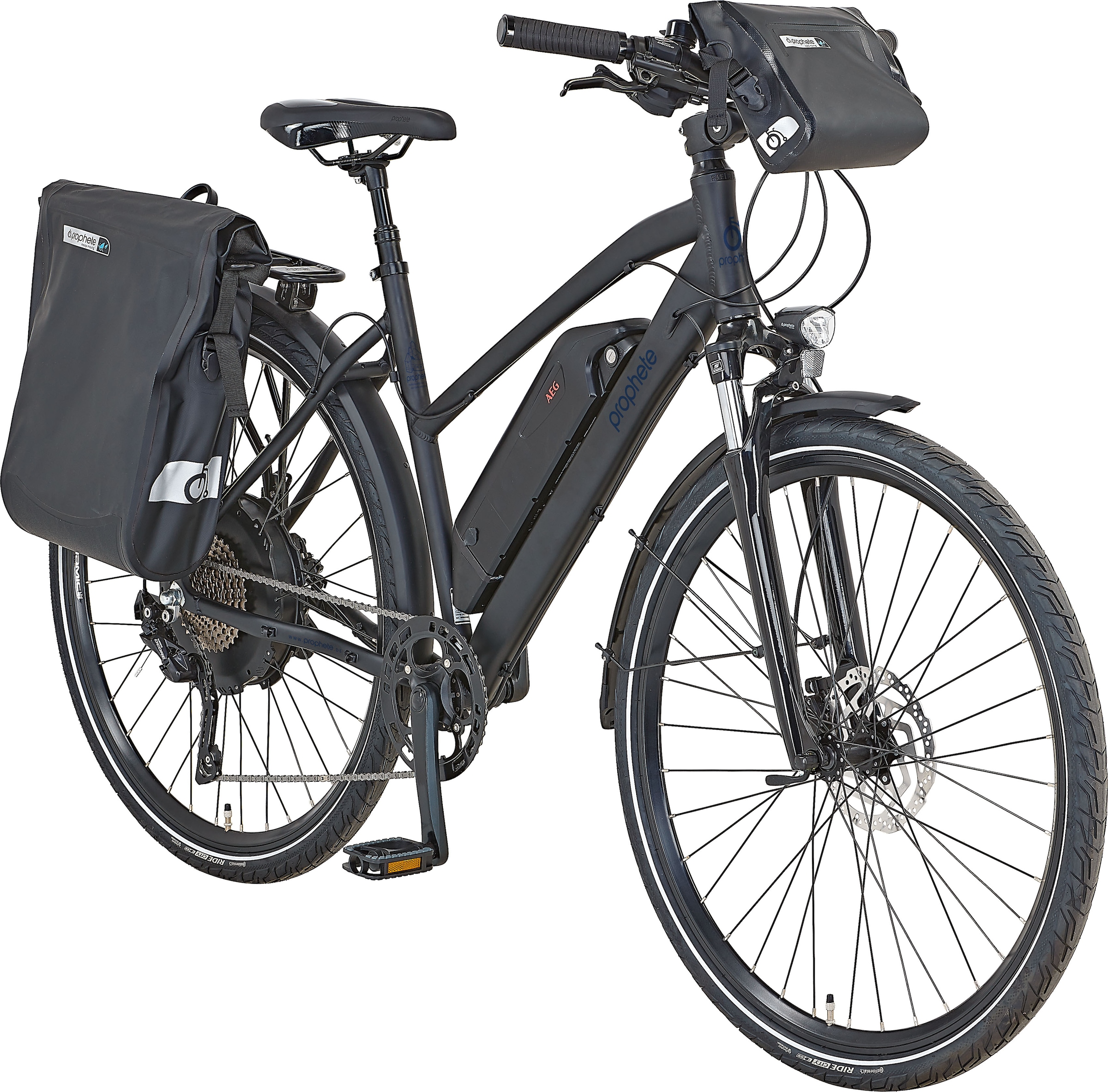 Prophete E-Bike »Prophete Entdecker e2000 Damen«, 10 Gang, Shimano, Deore XT, Heckmotor 250 W, (mit Gepäckträgertasche-mit Lenkertasche), Pedelec, Elektrofahrrad für Damen, Trekkingrad