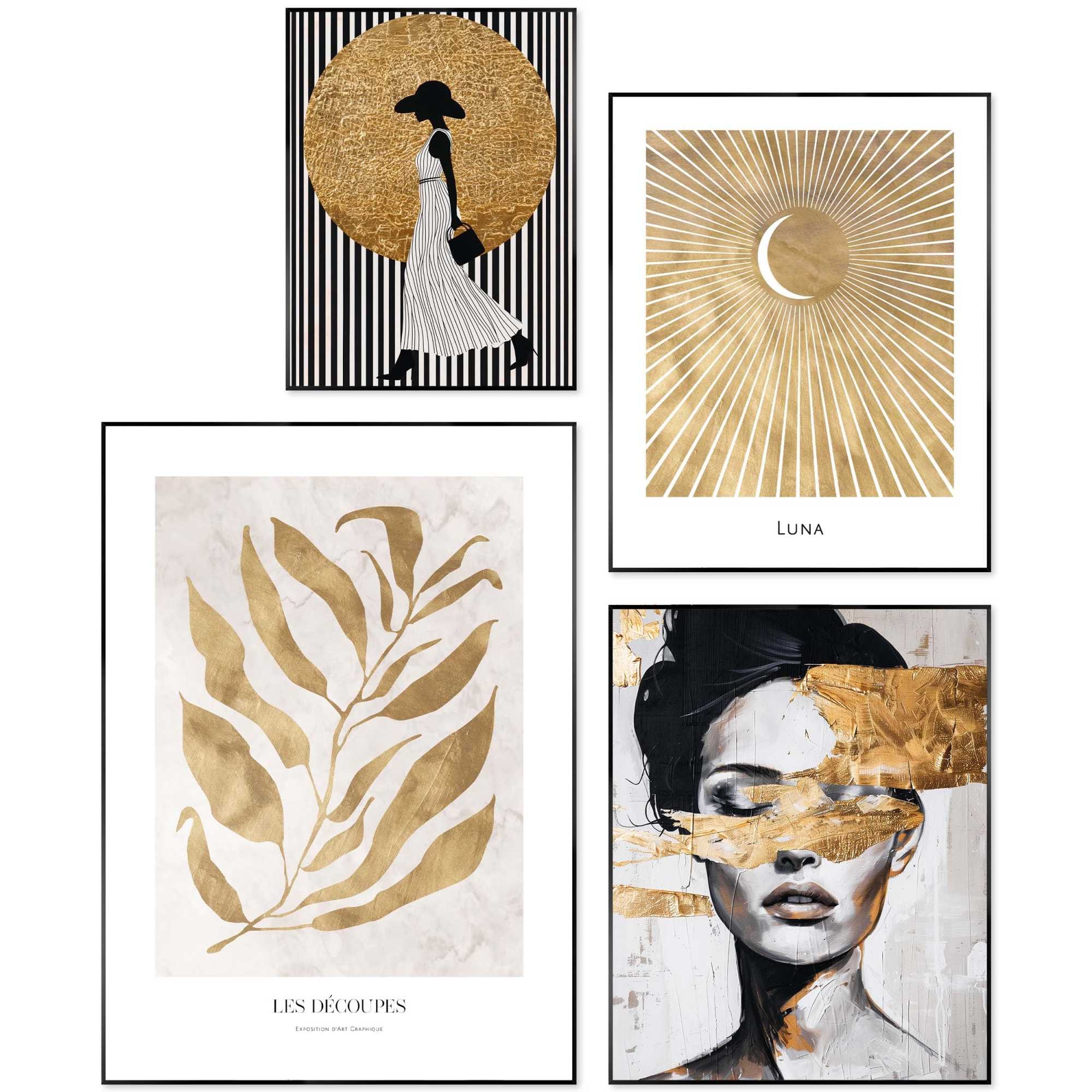 Reinders! Bild mit Rahmen »Details zu Gold« Fashion 4 Stk. tlg. Wohnzimmer - Gold - MDF - Fashion - 50x70 cm