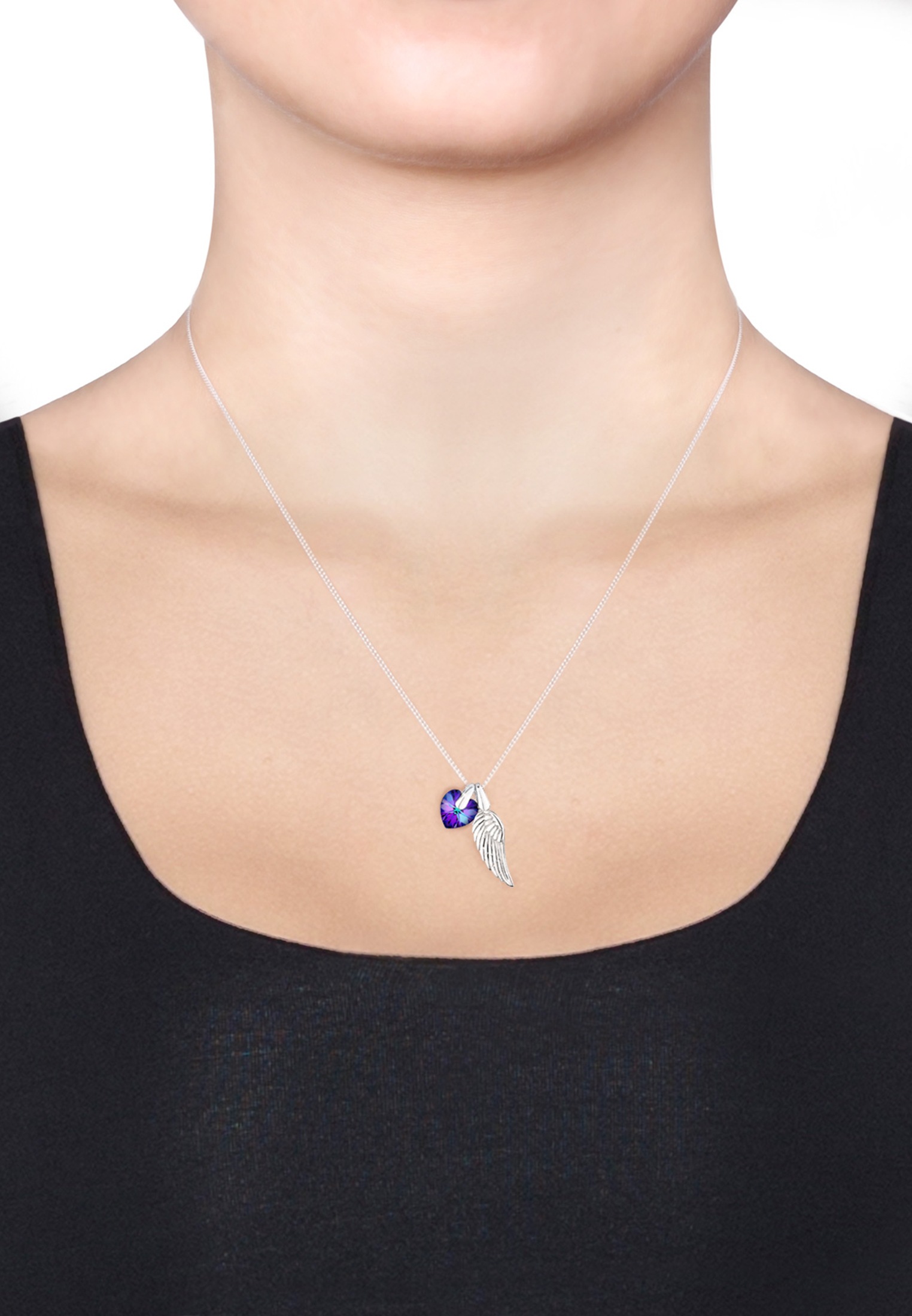 Elli Silberkette »Halskette Flügel Herz Glas Kristalle Blau 925 Sterling Silber«