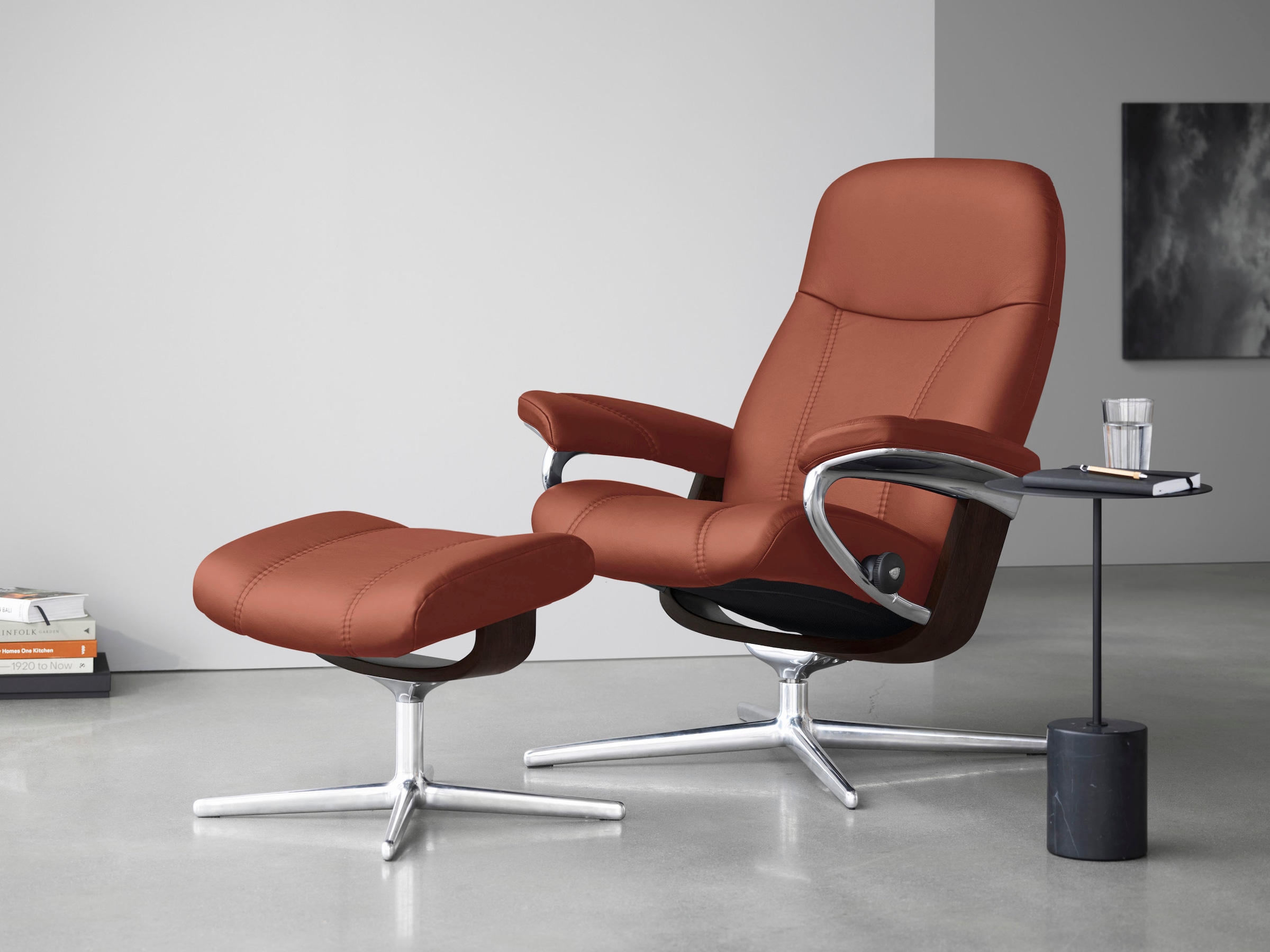 Stressless® Relaxsessel mit Hocker, »Consul«, bequem Größe kaufen (Set, mit Holzakzent L, Base, Relaxsessel M mit S, Hocker), & Braun Cross