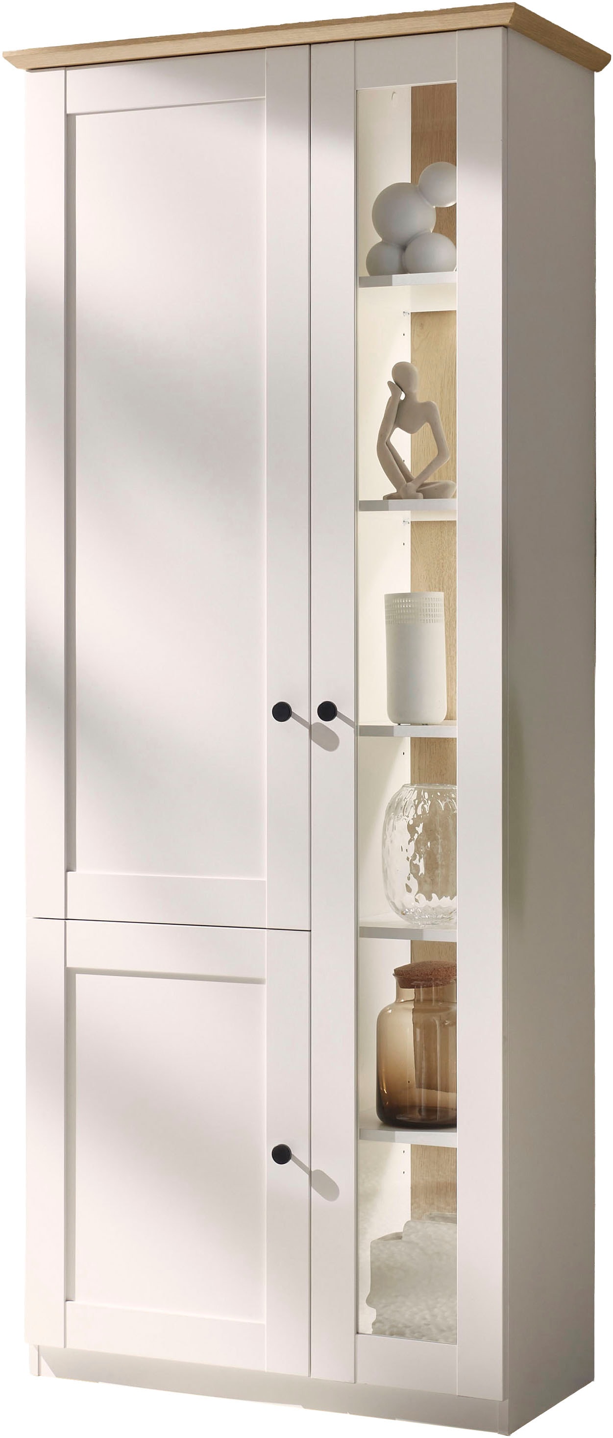 OTTO home Vitrine »Brest, Standvitrine im Landhausstil, Glasvitrine, Vitrinenschrank« schwarze Metallgriffe, ausreichend Stauraum, Glastür, 203 cm hoch
