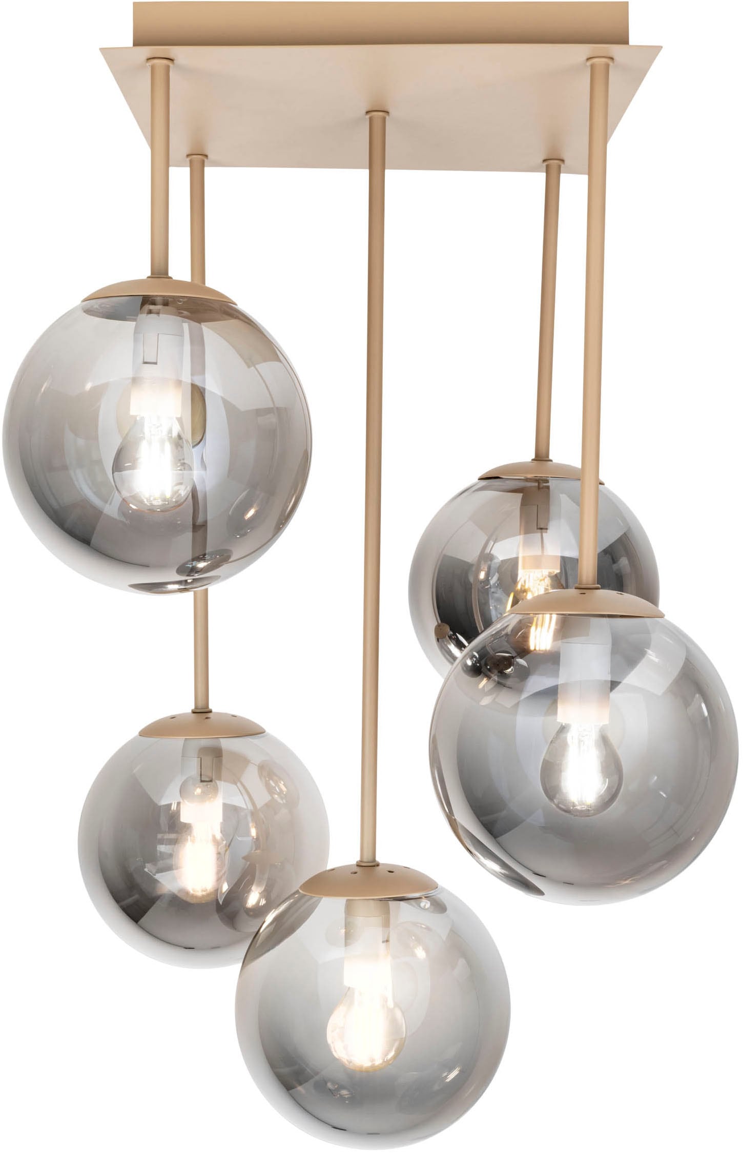 OTTO home Deckenleuchte »Nellin« E14 1 Stk. 5 Glaskugeln mit je 1x E14 exkl., quadratisch, beige matt