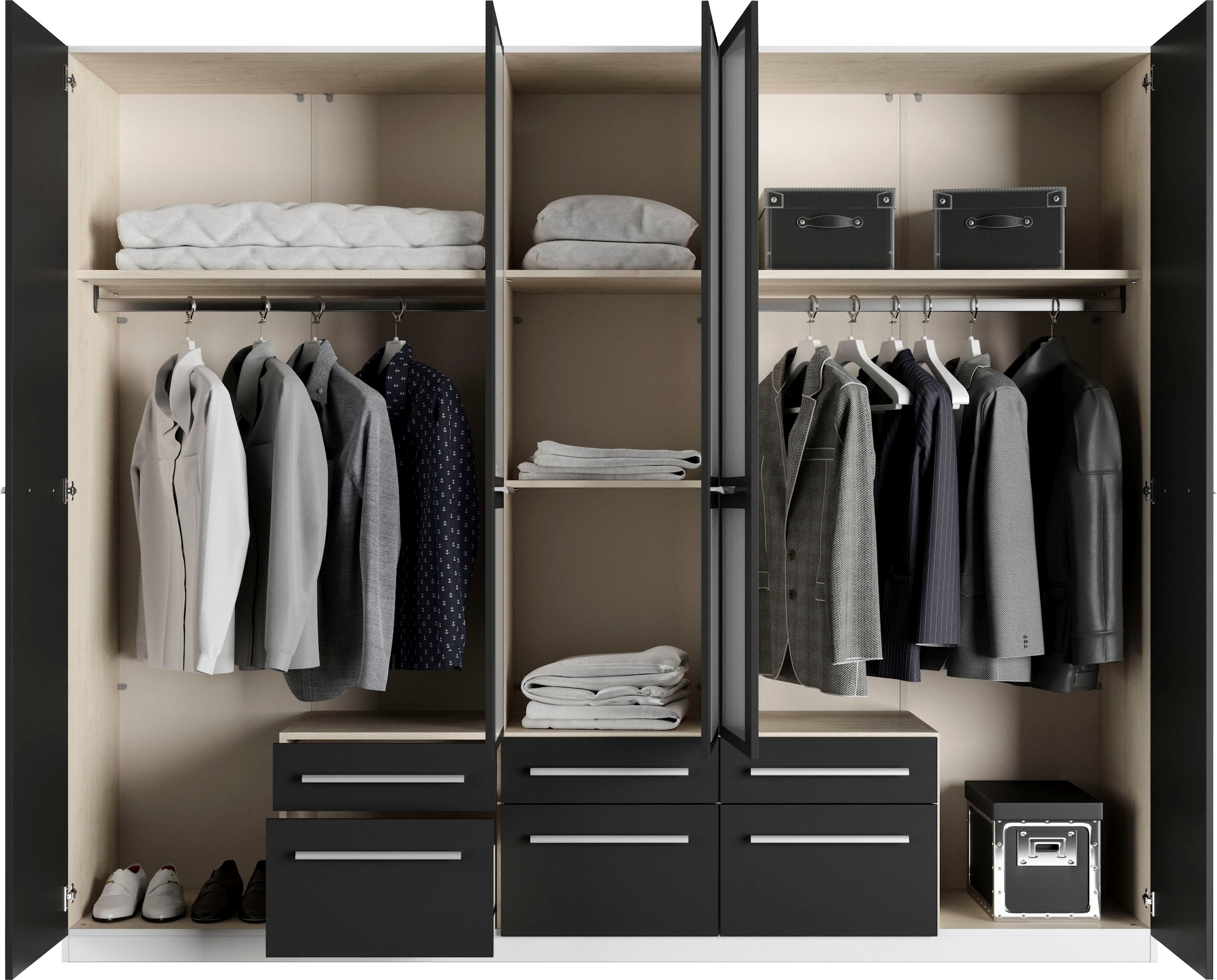 priess Kleiderschrank »Schrank Garderobe Wäscheschrank Barcelona in 5 Breiten«, viel Stauraum, geräumige Schubkästen, mit Spiegel, MADE IN GERMANY