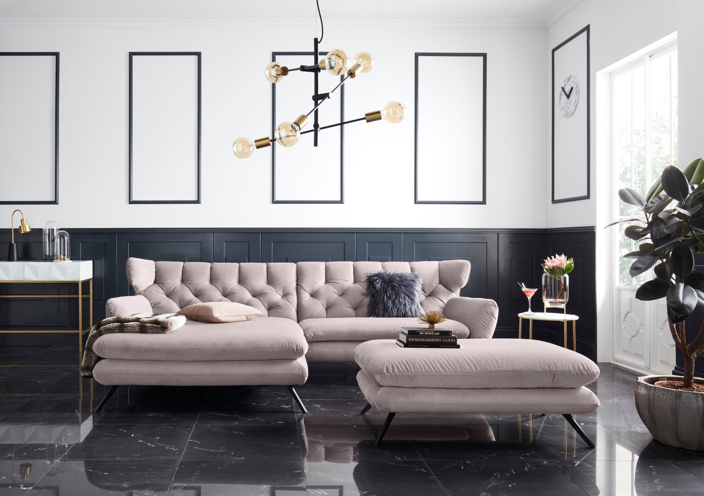 3C Candy Ecksofa »Beatrice Designsofa in moderner Retrooptik, bequem und extravagant« mit Rückensteppung im Rautenmuster, Ohrenbacken Optik, L-Form