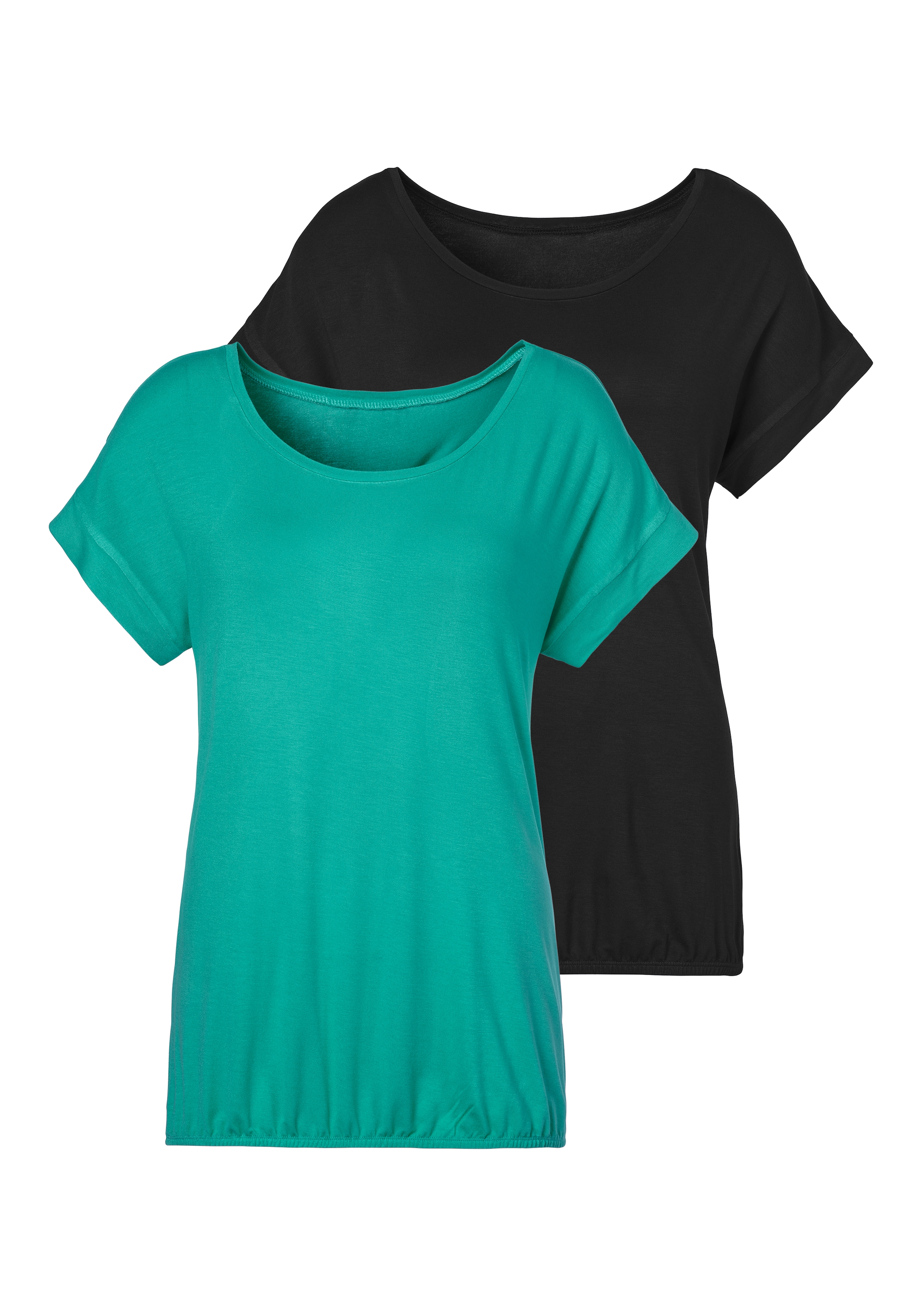 Vivance Kurzarmshirt »mit Gummizug im Bund«, (2er-Pack), aus weichem Viskose-Stretch