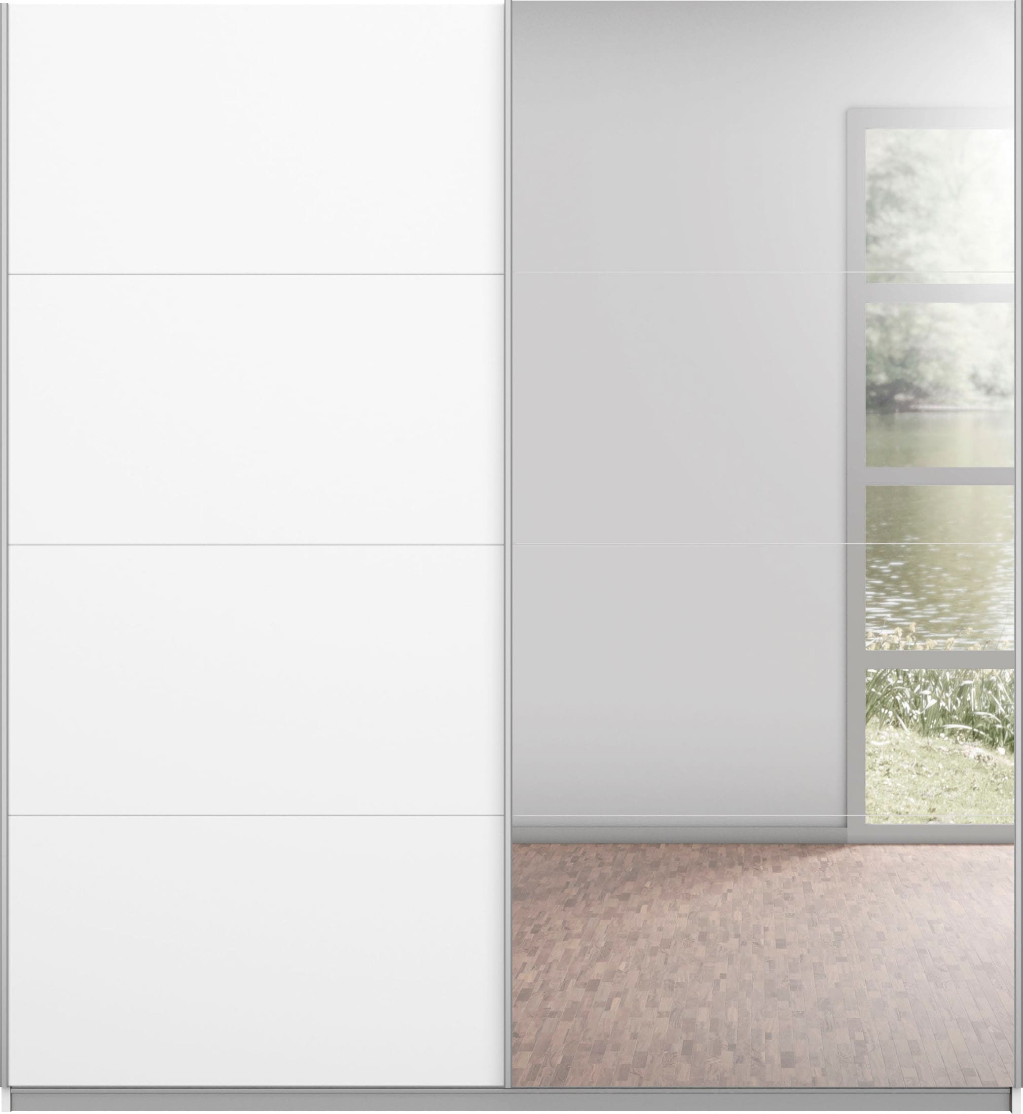 INOSIGN BY RAUCH Schwebetürenschrank »Kleiderschrank Schrank Garderobe Schlafzimmerschrank THANOS«, (in 3 verschiedenen Ausstattungen BASIC/CLASSIC/PREMIUM), Optional mit Spiegel, Metall-Griffleisten alufarben MADE IN GERMANY