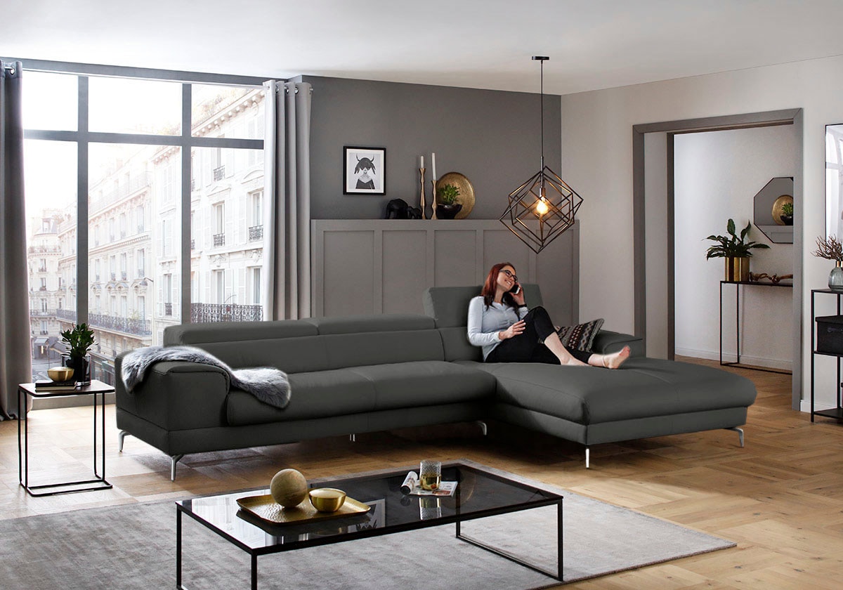 W.SCHILLIG Ecksofa »piedroo, Designsofa mit tollem Sitzkomfort, elegant und bequem, L-Form«, Kopfteilverstellung, wahlweise mit Sitztiefenverstellung, Breite 343cm