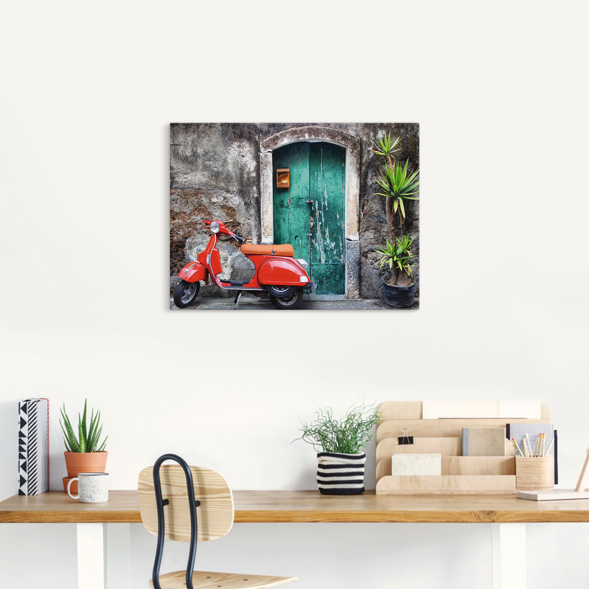 Artland Wandbild »Roter & Poster Roller, (1 Motorroller«, versch. in als bestellen oder auf Rechnung Motorräder Wandaufkleber Größen St.), Leinwandbild, Alubild