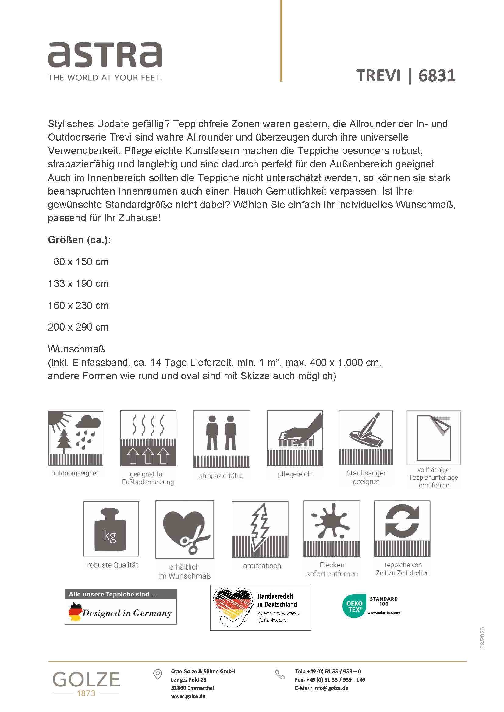 ASTRA Teppich »Trevi 6831 224« rechteckig 7 mm Höhe In- und Outddor geeignet, Balkon, Aussenbereich