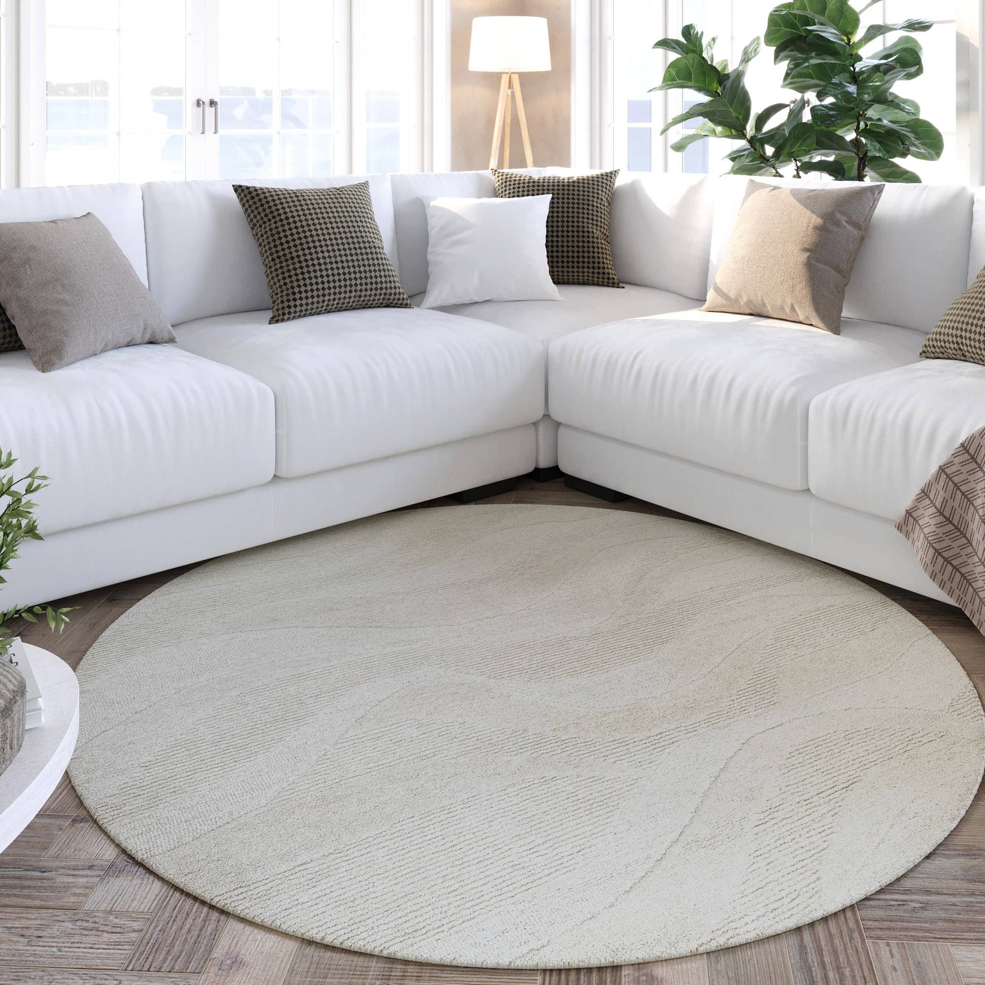 Wecon home Wollteppich »Hamptons THIRTYFOUR«, rund, 15 mm Höhe, Schurwolle, Kurzflor, Wohnzimmer, Schlafzimmer, elegant, Wellen-Muster