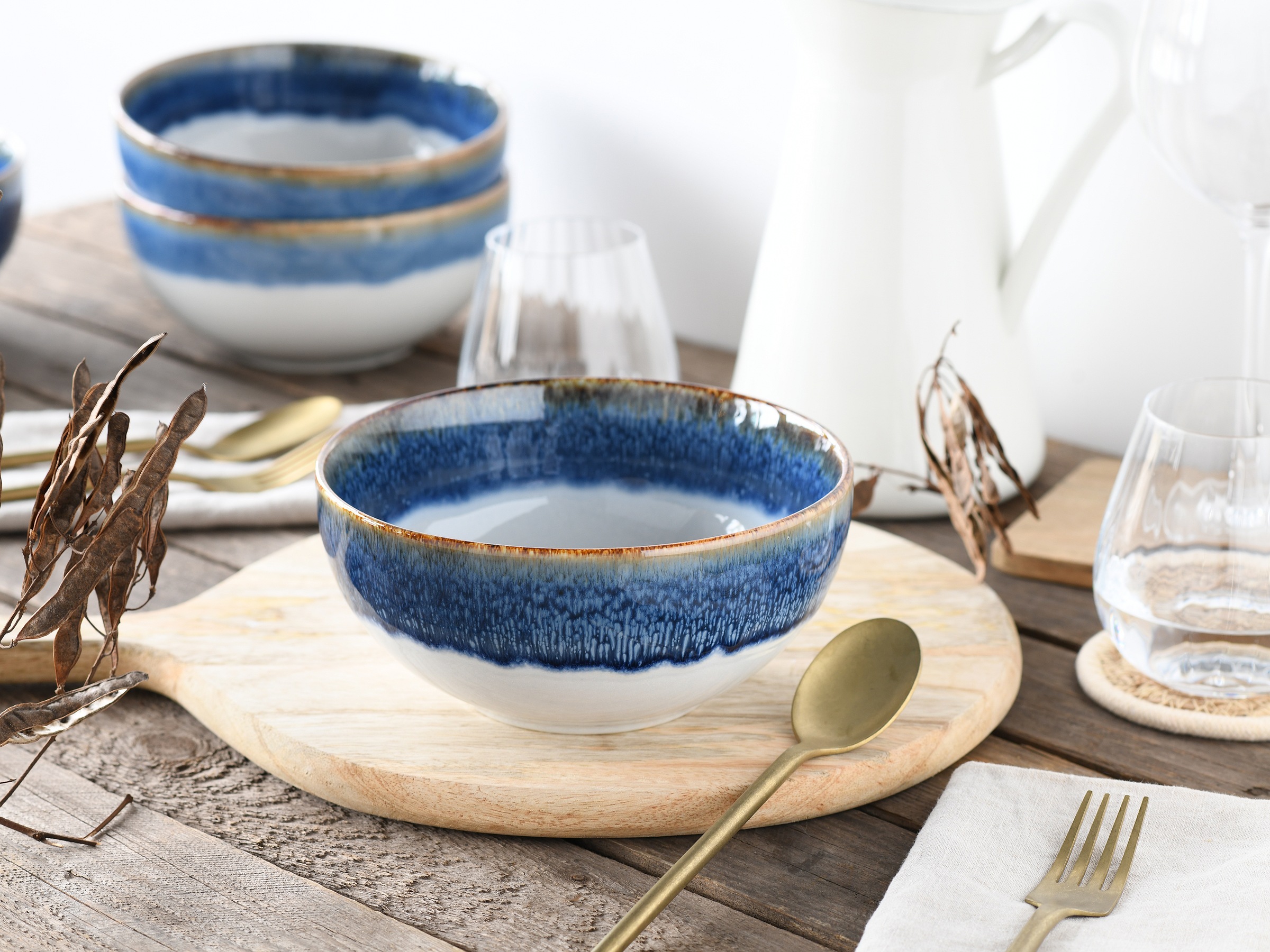 CreaTable Schale »Cascade, Buddha Bowl 17,5 cm 4-tlg« 4 Stk. aus Steinzeug Rekativglasur, Healthy Food