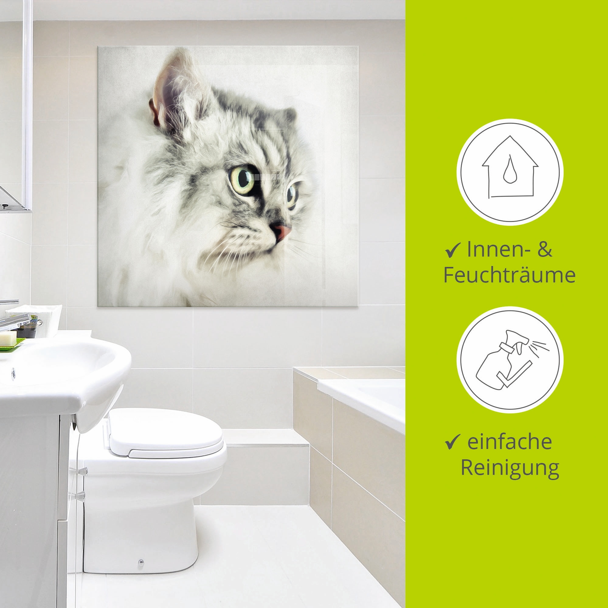 Artland Glasbild »Katzenporträt weiß«, Haustiere, (1 St.), in verschiedenen Größen