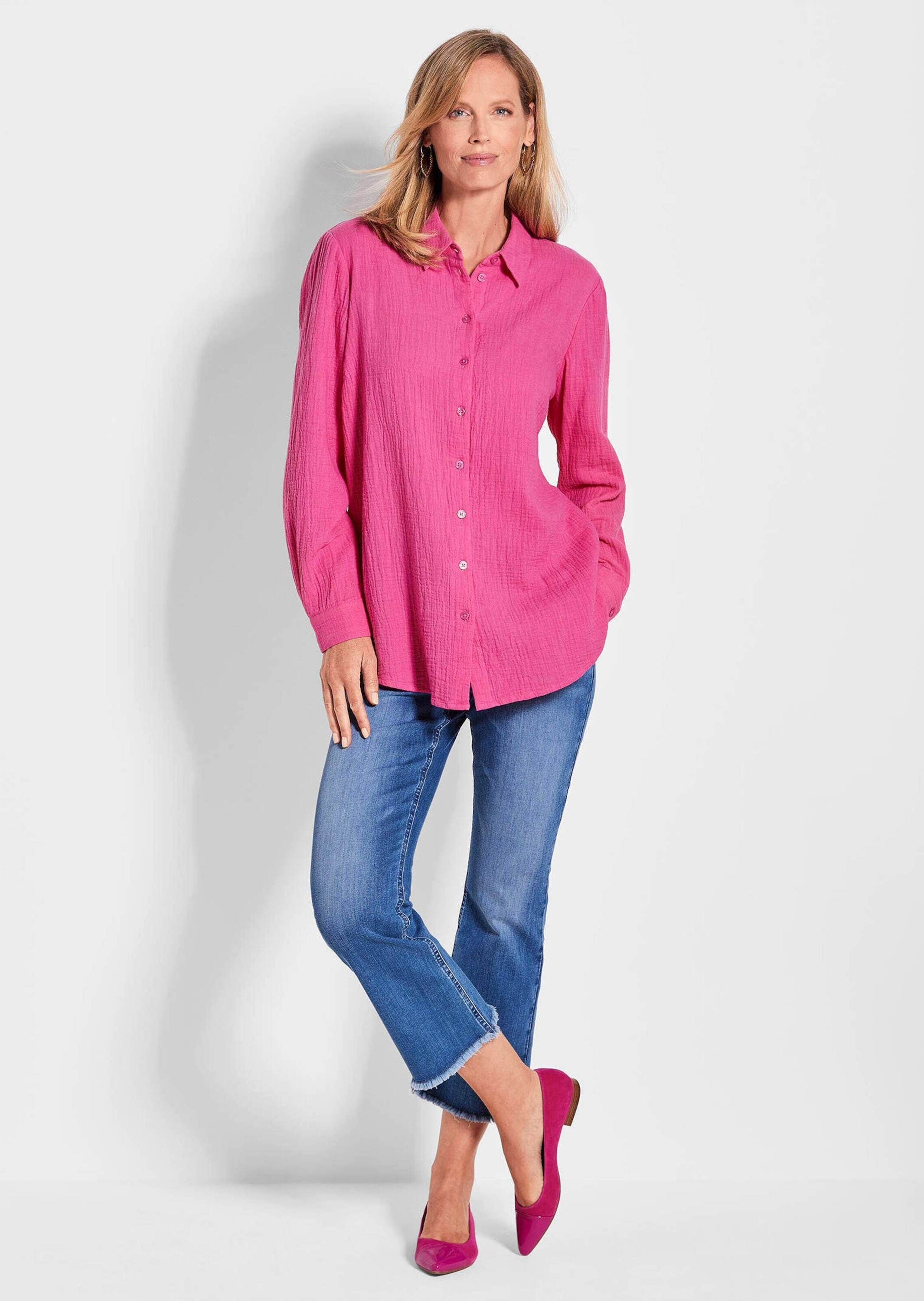 GOLDNER Hemdbluse »Kurzgröße Verlängerte Langarm Musselin-Bluse«