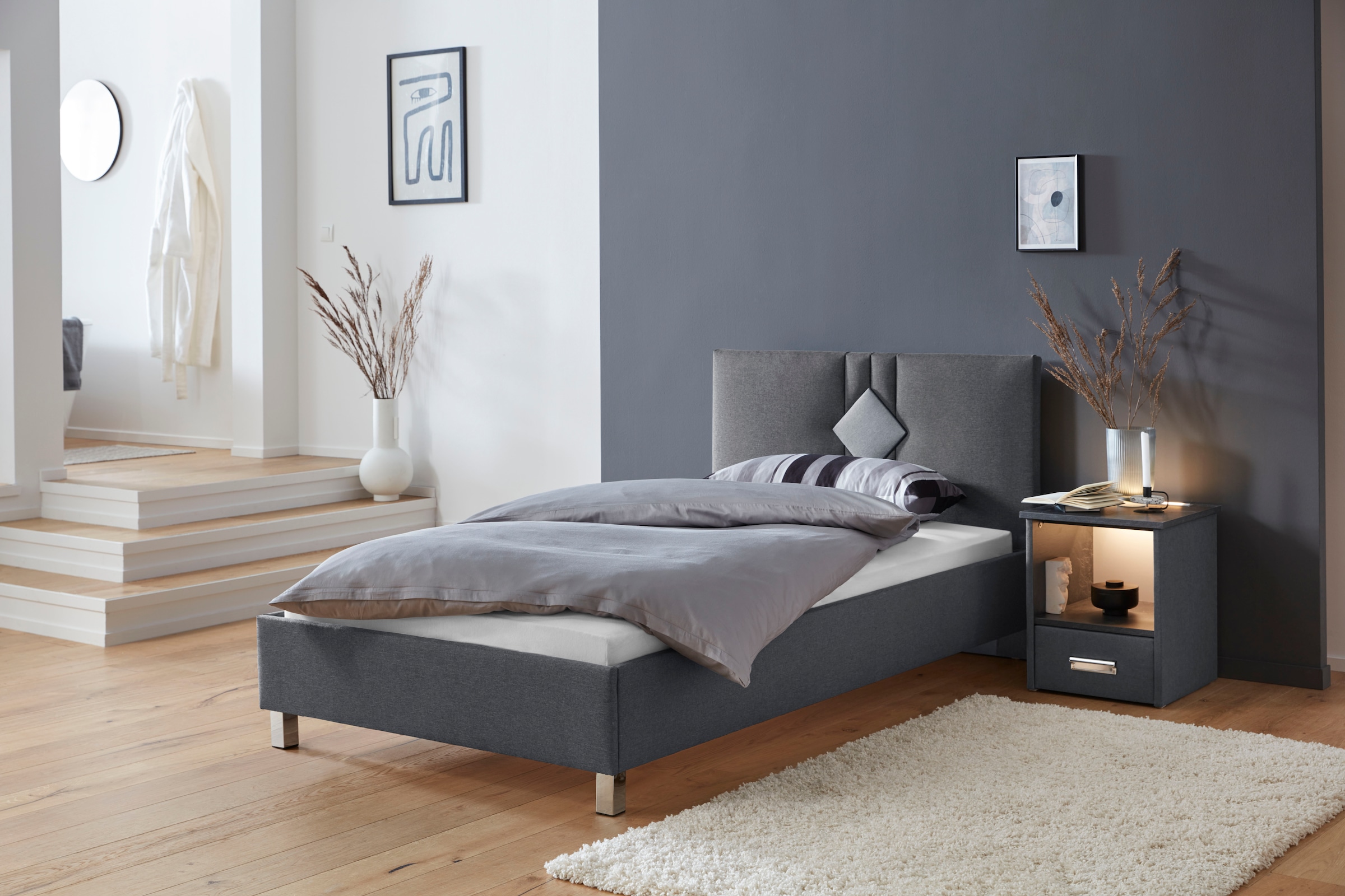 Westfalia Schlafkomfort, Polsterbett, Charcoal, Bezug Bett: 100% Polyester;Bonnell-Federkernmatratze: 51% Polypropylen, 39% Polyester, 10% Baumwolle;