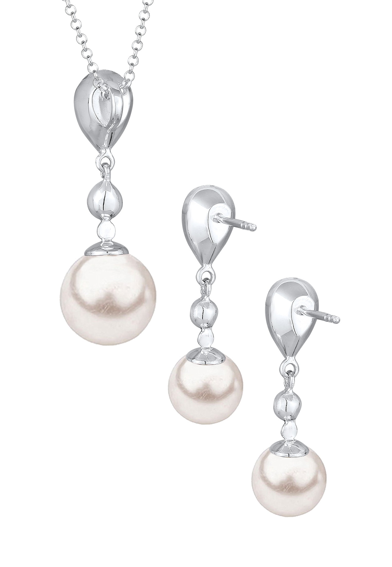 Nenalina Ohrring und Ketten Set »Schmuckset Synthetische Perle Zirkonia 925 Silber« ()