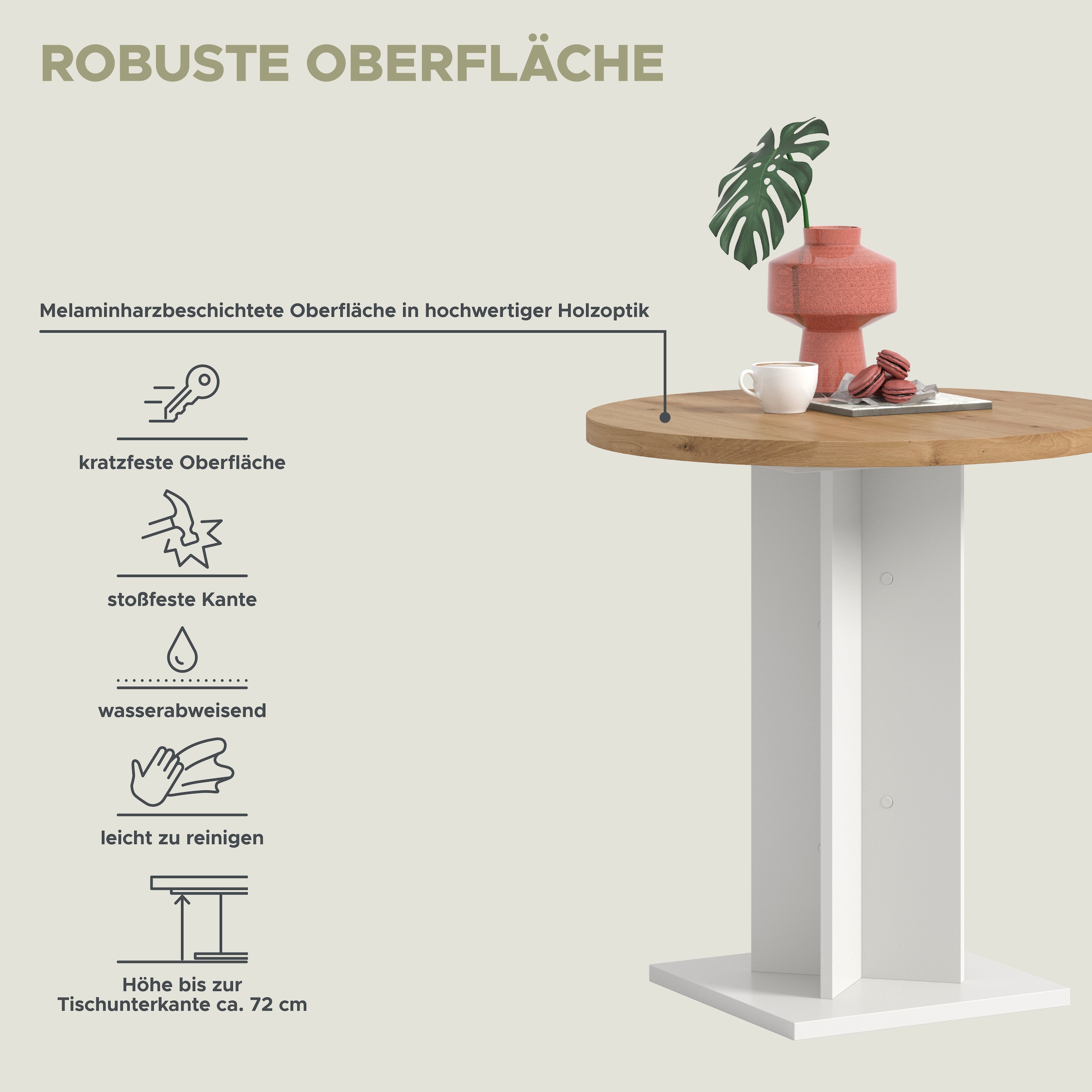 Home affaire Esstisch »GERO, 70x76x70 cm, mit Säulengestell, runde Tischplatte« in verschiedenen Ausführungen erhältlich, 1 Stk. tlg. Tisch, Esstisch, Esszimmer, Esszimmertisch, Küchetisch, Bartisch