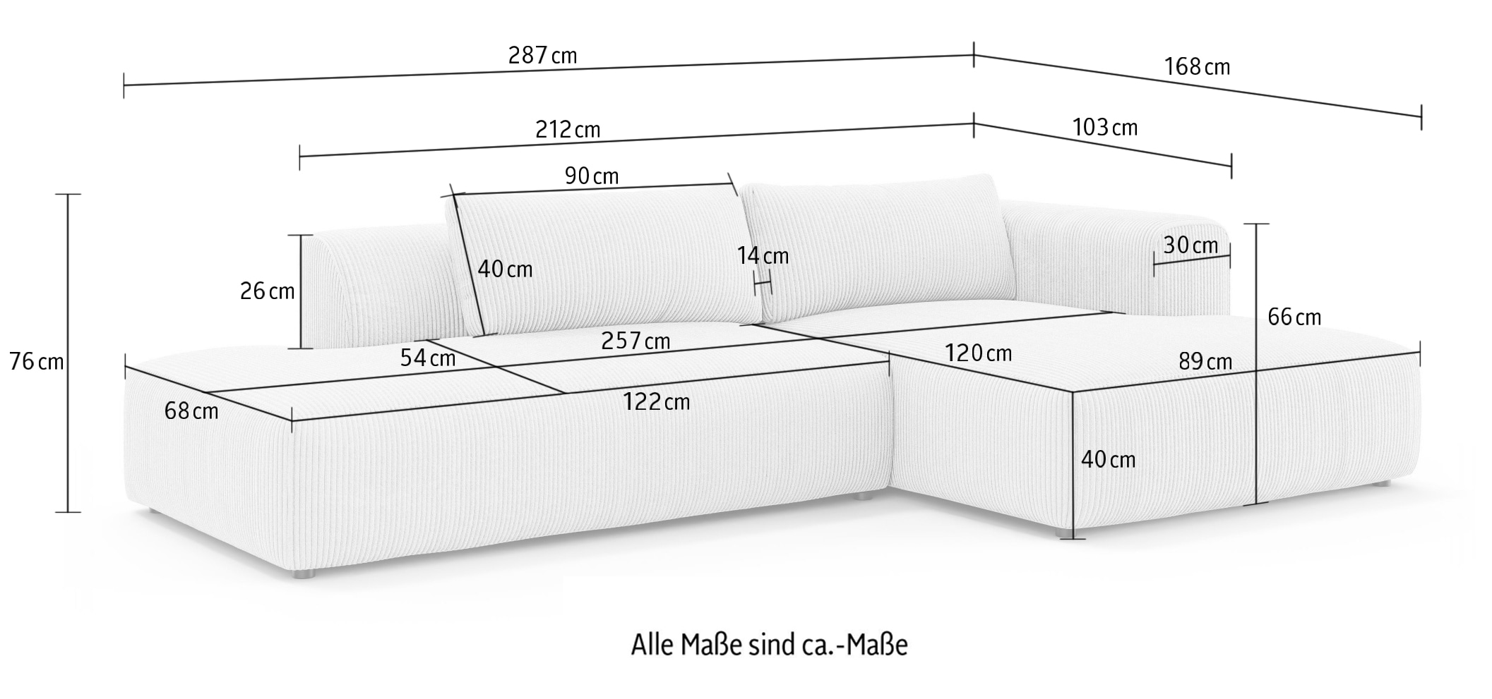 OTTO home Ecksofa »TIARRA Design-Sofa mit Ottomane recht/links bestellbar, Breite 287 cm« L-Form mit hochelastischer Schaum und Wellenunterfederung