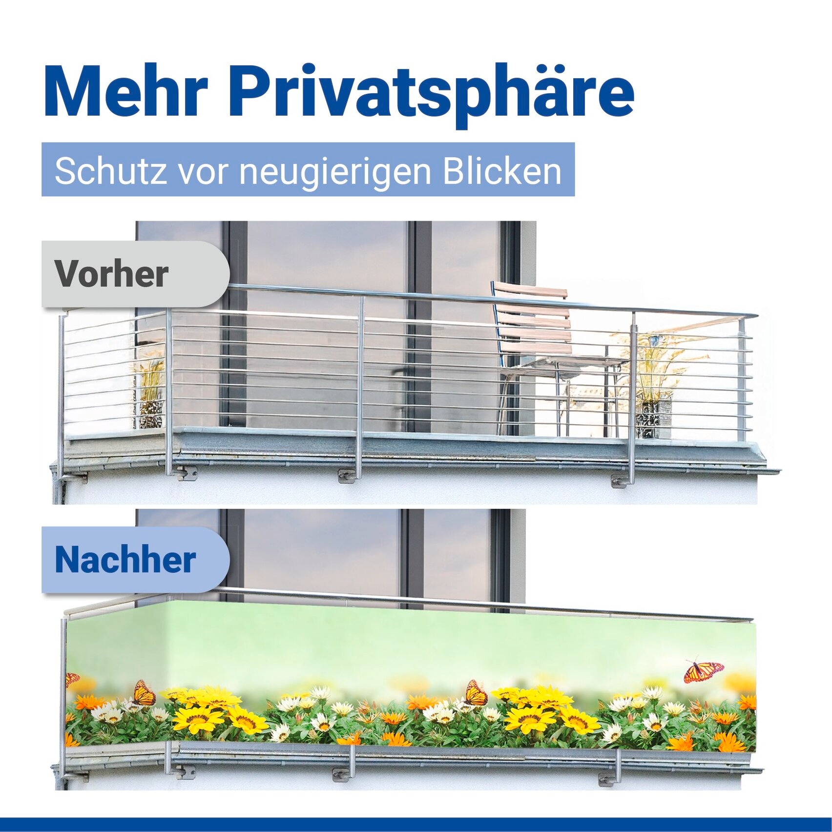 Maximex Balkonsichtschutz 5 m, reißfest, mit Schmetterlings-Motiv