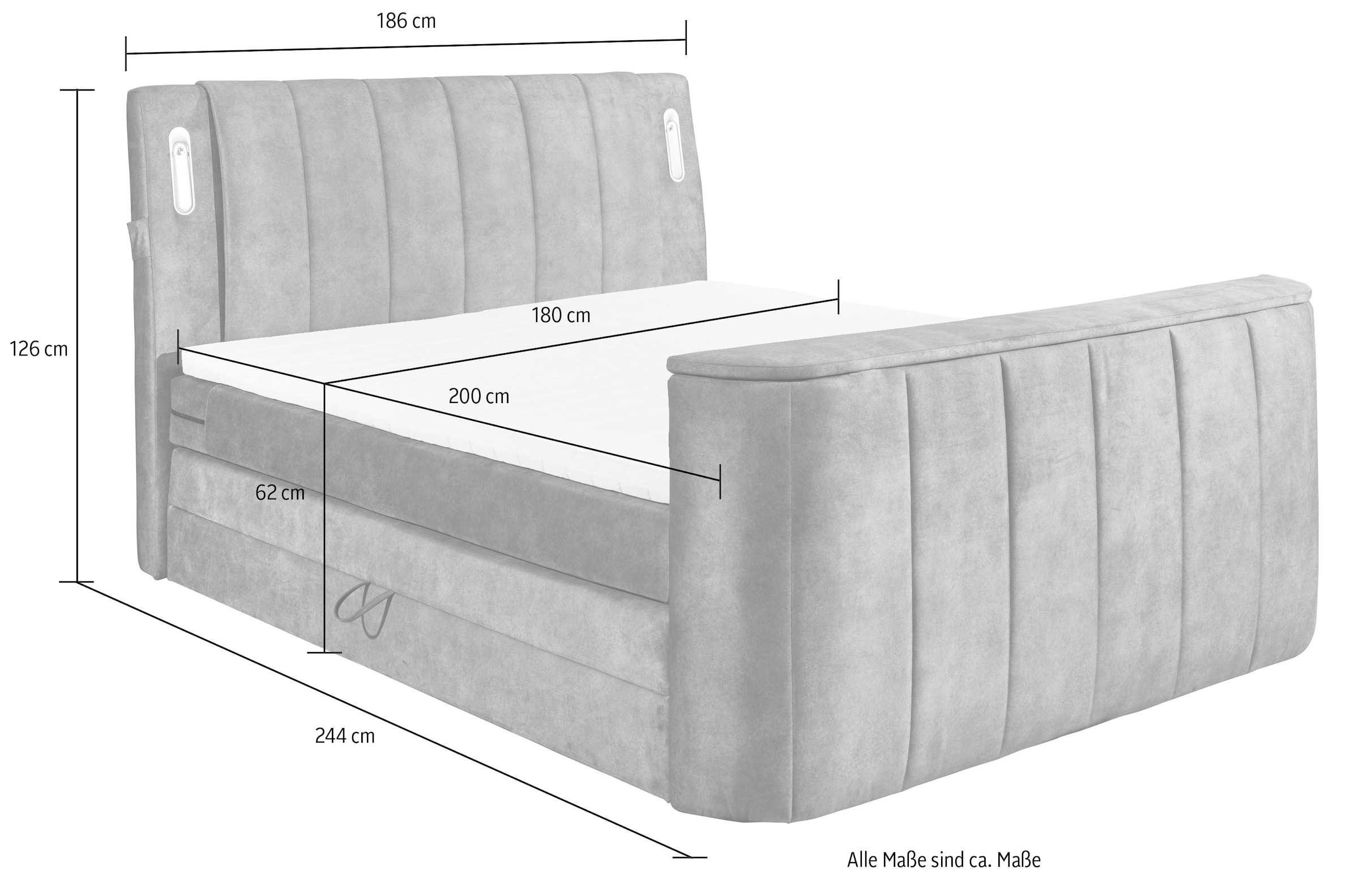 ED EXCITING DESIGN Boxspringbett »Dallas«,  inkl. Topper, LED-Beleuchtung, TV Halterung (bis 40 Zoll) und 2 Bettkästen