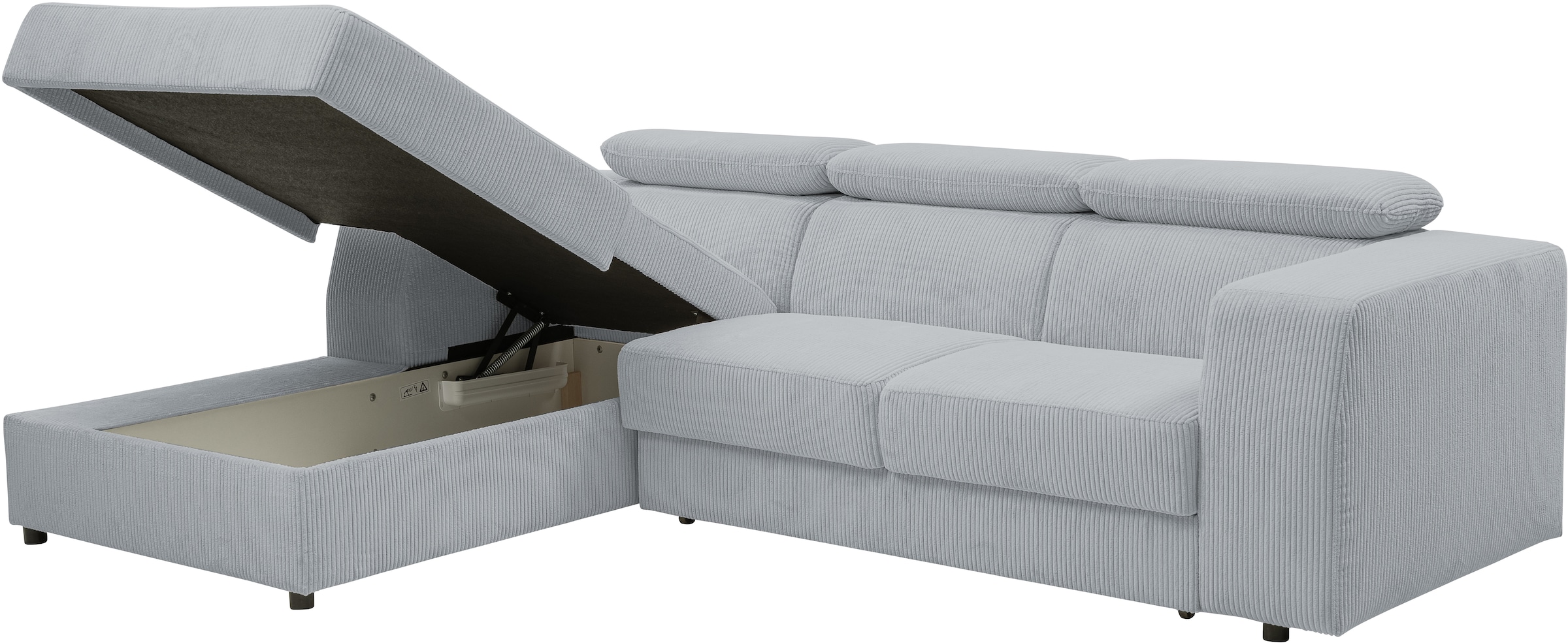 WERK2 Ecksofa »Cherry, modernes Sofa mit Komfortfunktionen, Breite 270cm, L-Form,« bequem, mit verstellbaren Kopfteilen, Schlaffunktion und Bettkasten