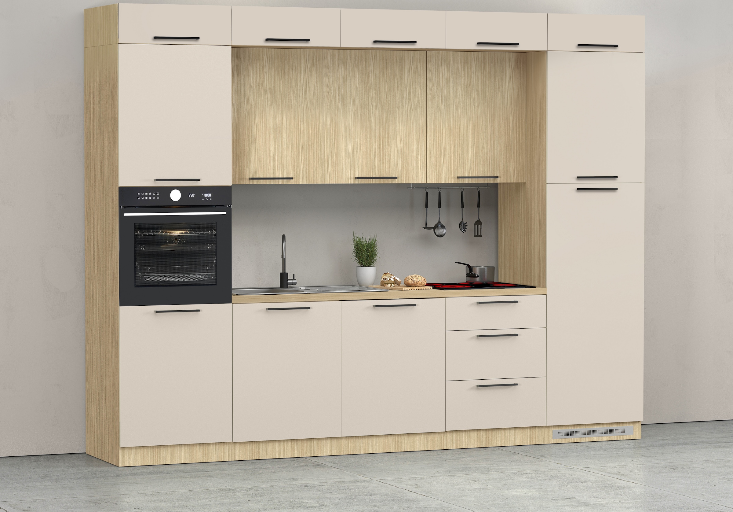 KOCHSTATION Küchenzeile »Luna, Einbauküche, Zeilenküche, mit Soft-Close Funktion, Made in Italy« Breite 300 cm ohne E-Geräte, mit Spüle+Siphon und Aufsatz