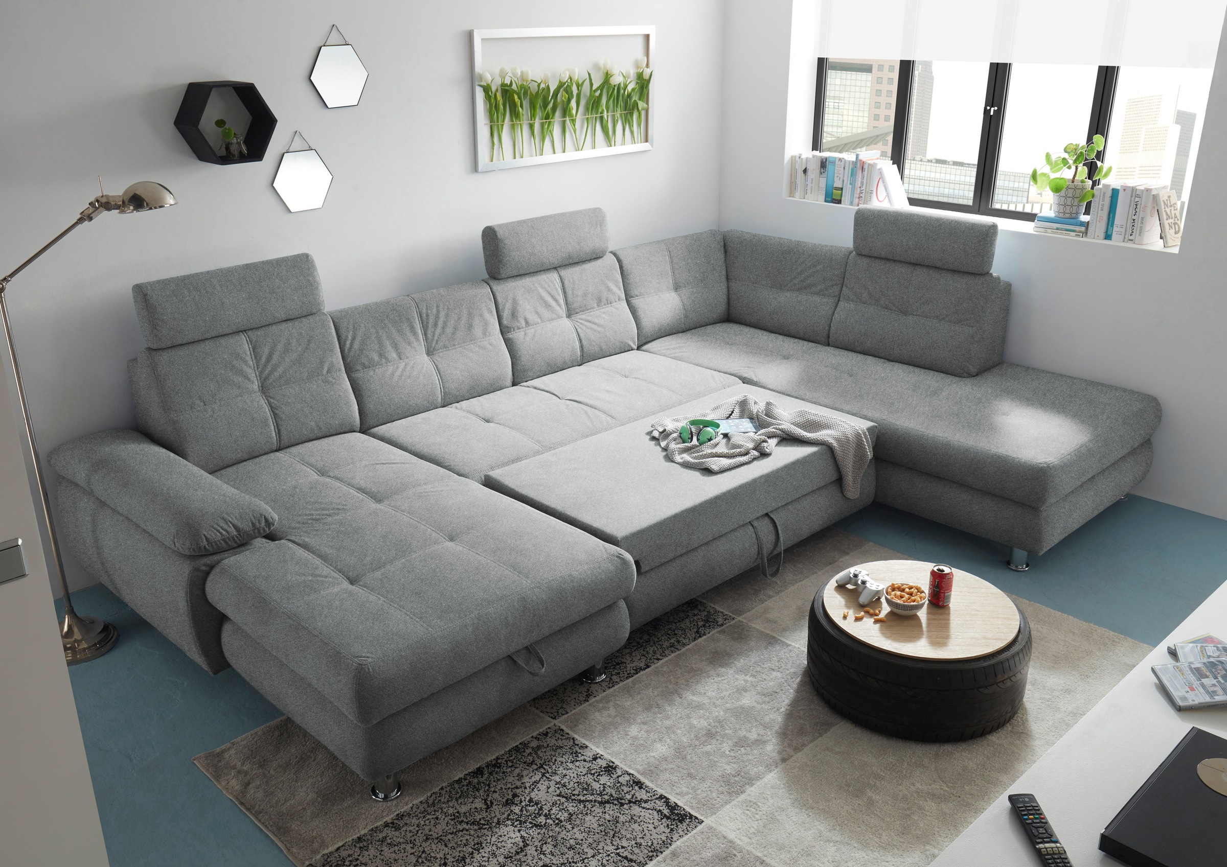 ED EXCITING DESIGN Wohnlandschaft »Alba U-Form«, mit Bettfunktion, Bettkasten, Armteilverstellung & Kopfstützen