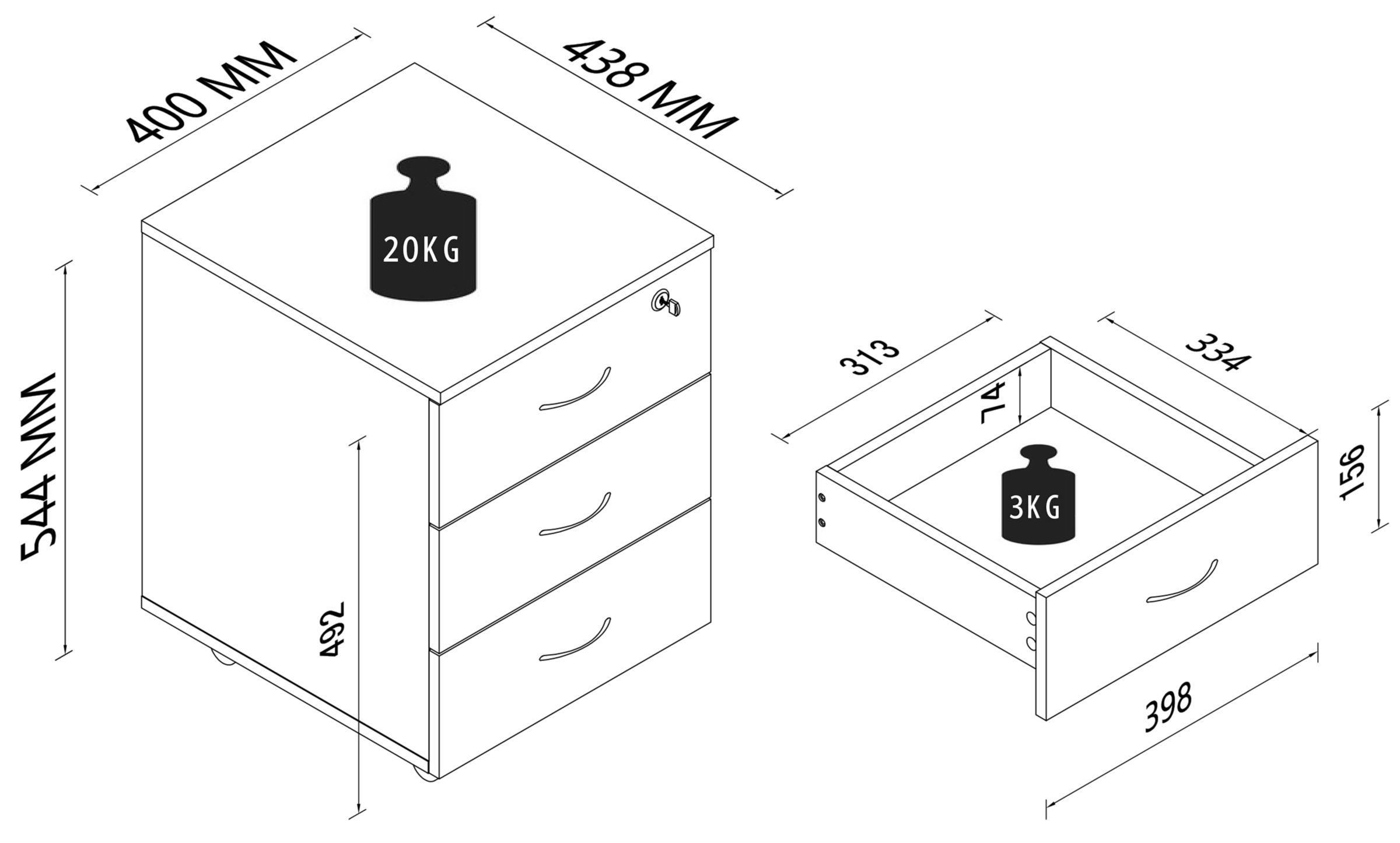 VCM Container »Holz Rollcontainer Büromöbel 3 Schubladen Baula L«
