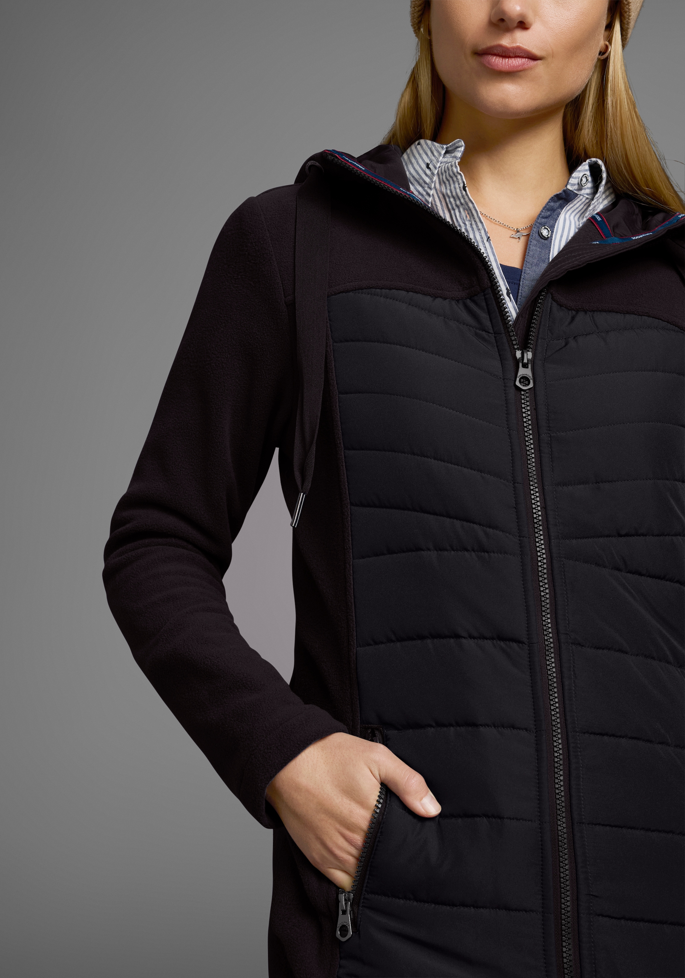 KangaROOS Langjacke mit Kapuze Hybridjacke - Fleecejacke mit wattierten Bereichen