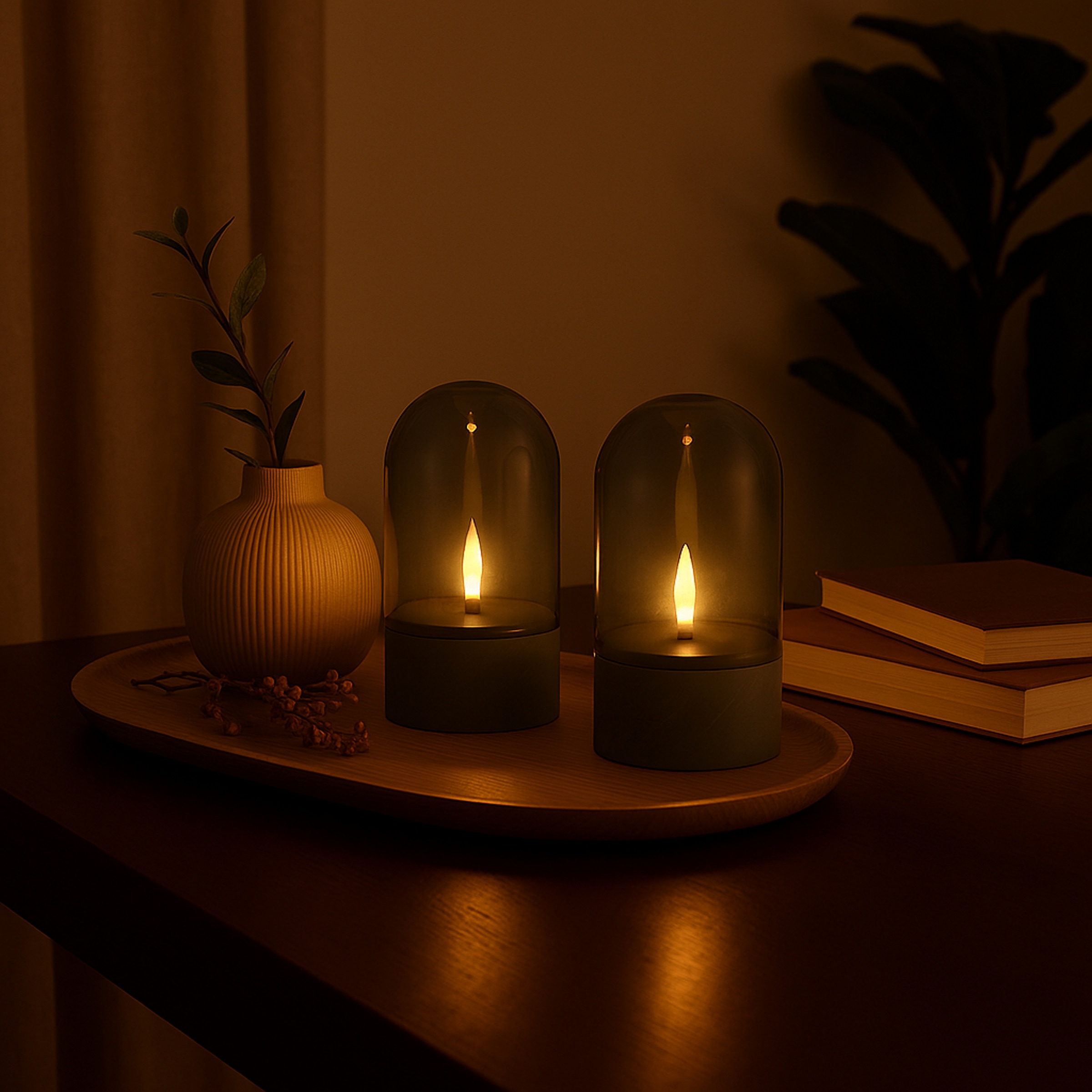 Brilliant LED Tischleuchte »Illusion mit Batterie (exkl.)« LED-Modul 2 Stk. LED-Kerzen Tischleuchten 2er-Set, 16x8 cm, Rauchglas, 2500 K, grau