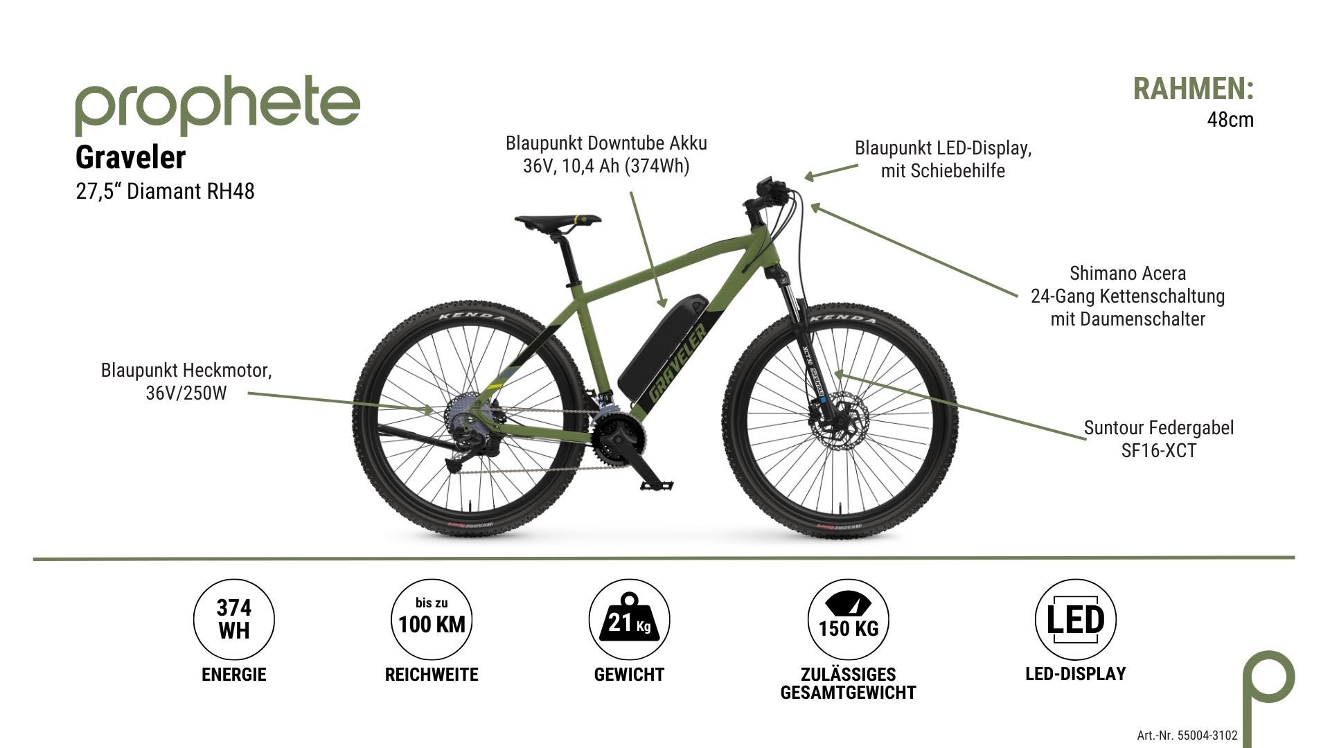 Prophete E-Bike »Graveler 27.5“«, 24 Gang, Shimano, Acera, Heckmotor 250 W